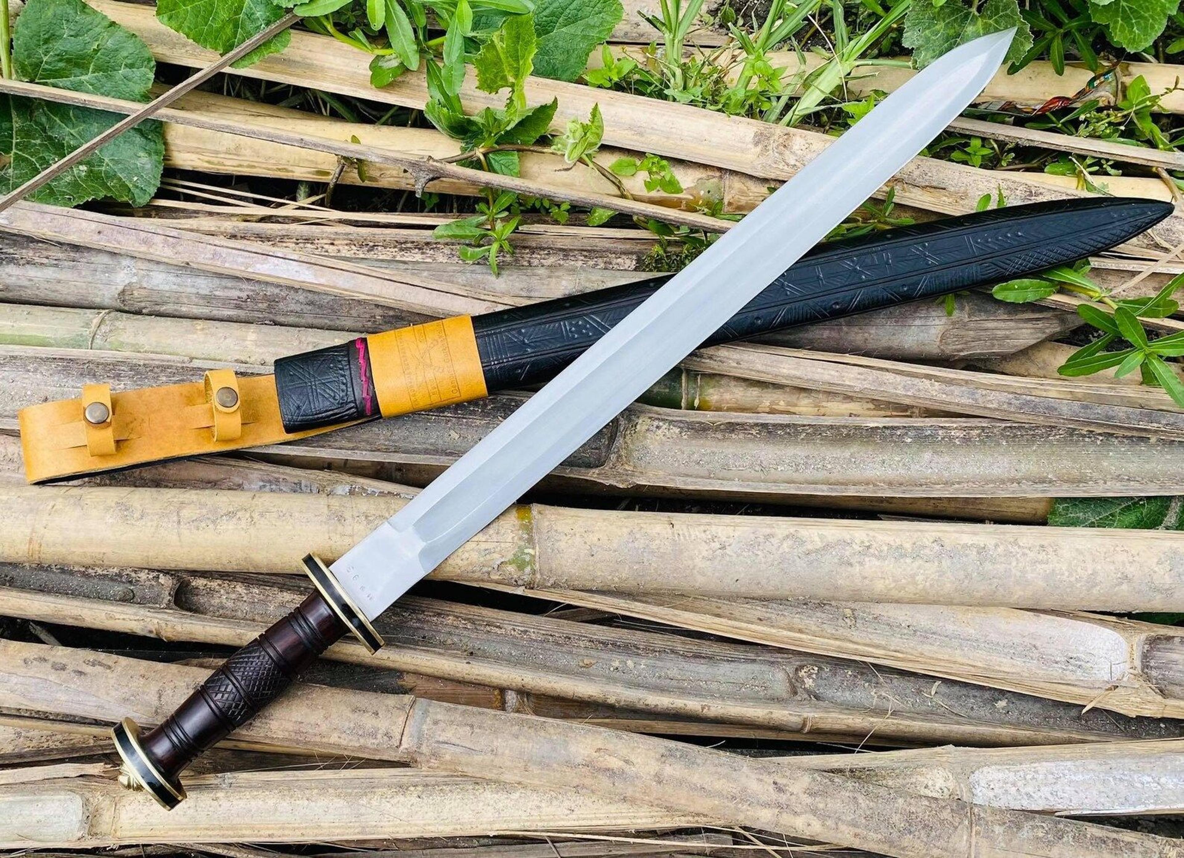 hand forged high carbon steel ninja sword with hardwood handle & premium leather scabbard