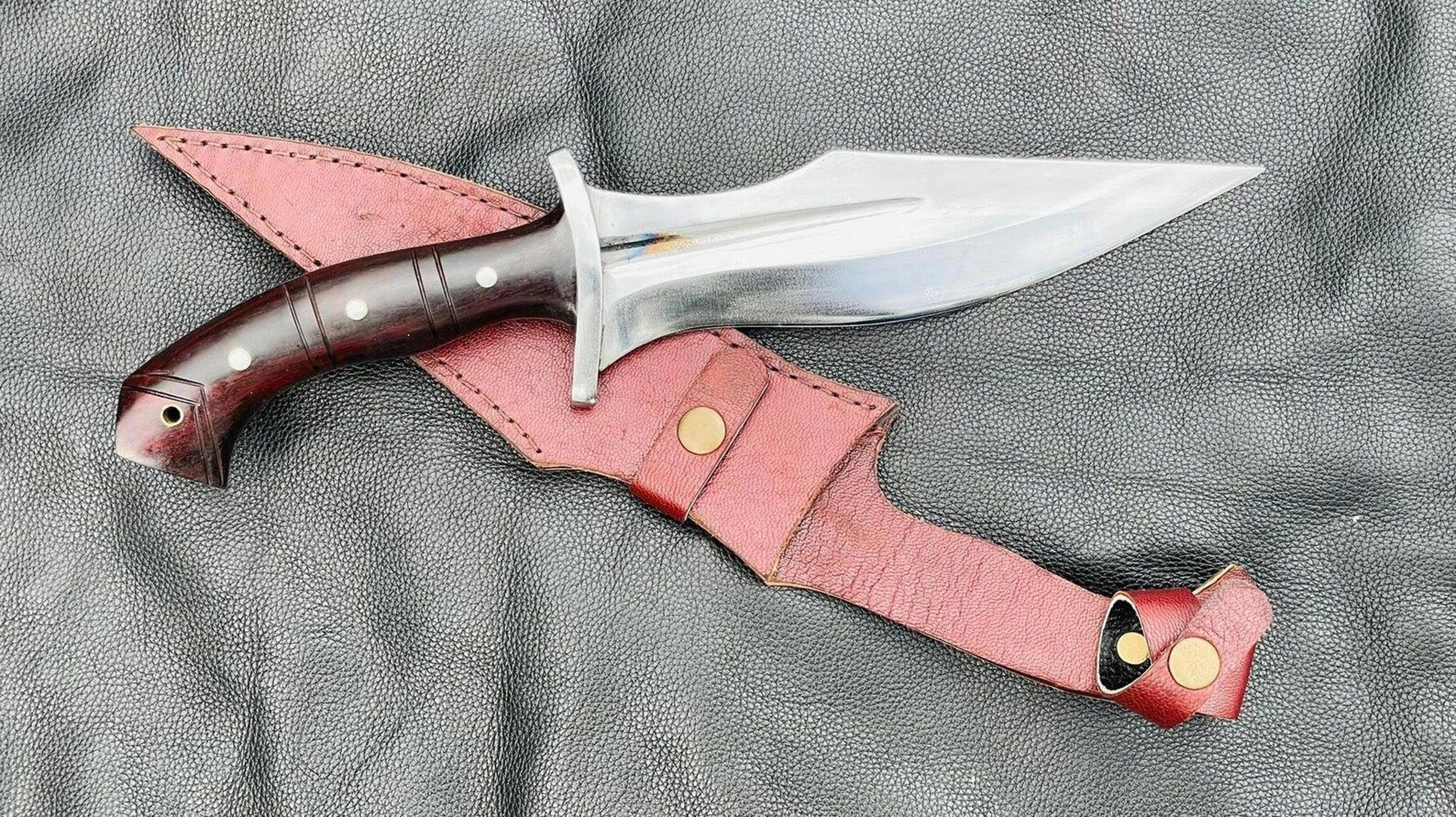 hand forged high carbon steel hunting knife with full tang, rosewood handle & genuine leather sheath