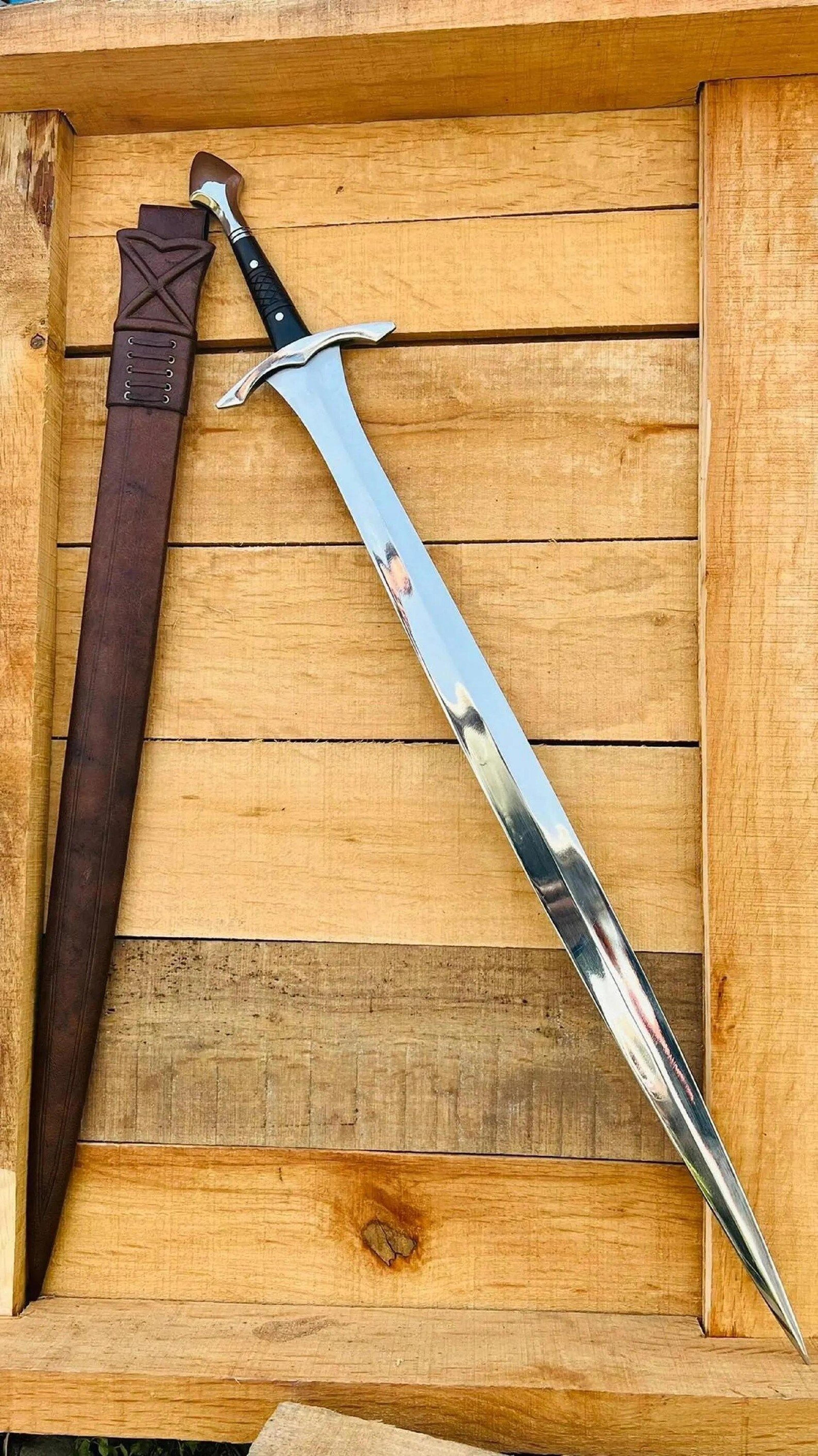 hand forged high carbon steel medieval long sword with full tang construction & genuine leather scabbard
