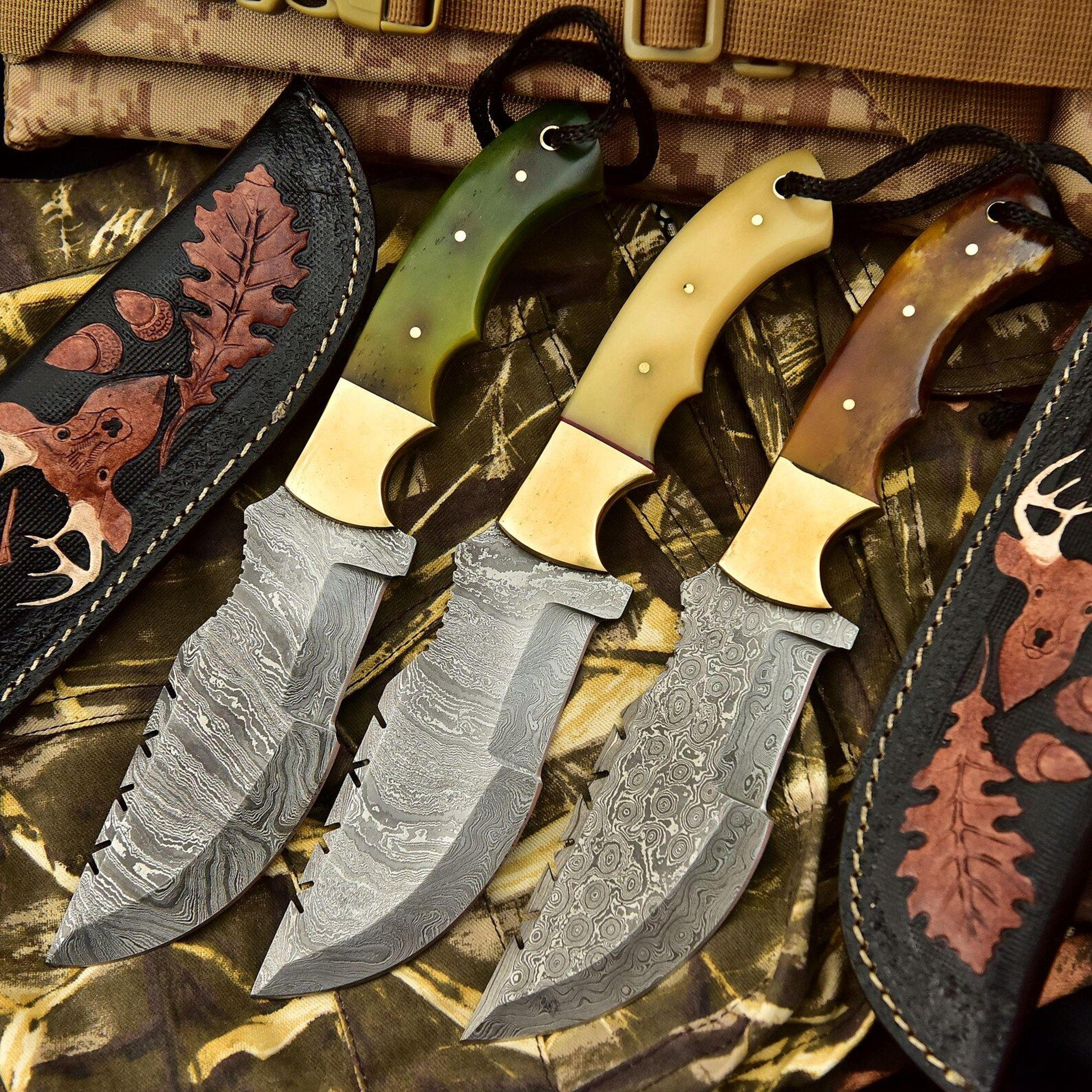 handmade damascus hunting skinner knife with burl wood handle – premium fixed blade for hunting, bushcraft & outdoor