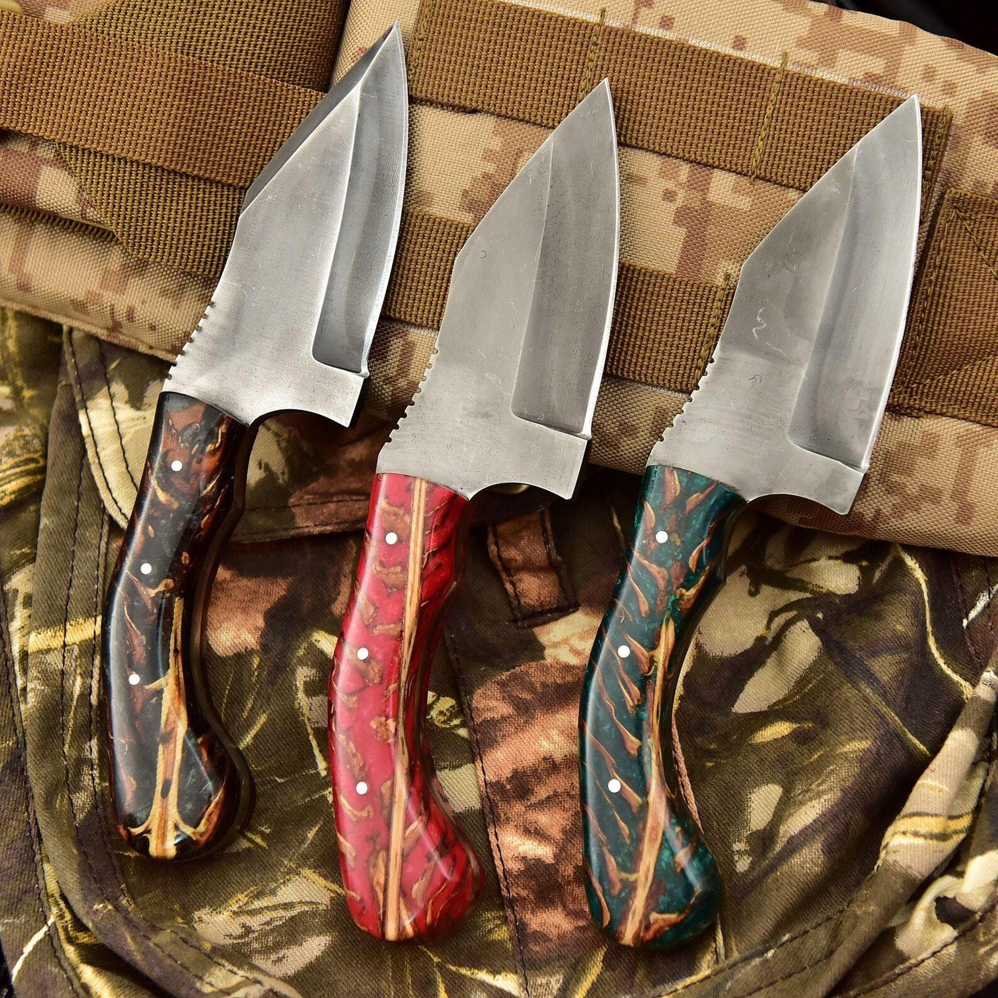 handmade hunting skinner knife with resin & burl wood handle – premium fixed blade for hunting, camping & outdoor advent