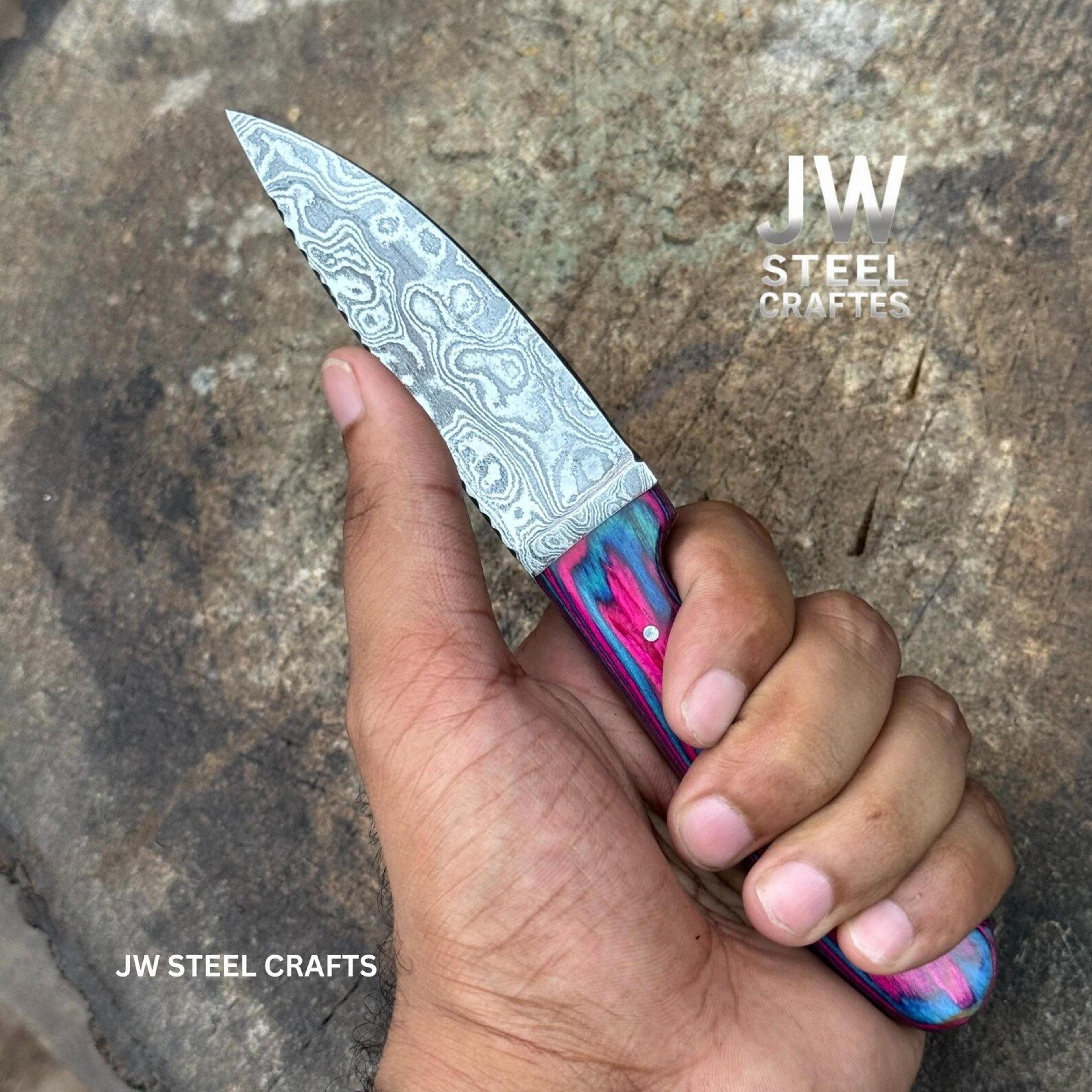 handmade damascus chef knife with red & black pakkawood handle – premium kitchen knife for professional cooking