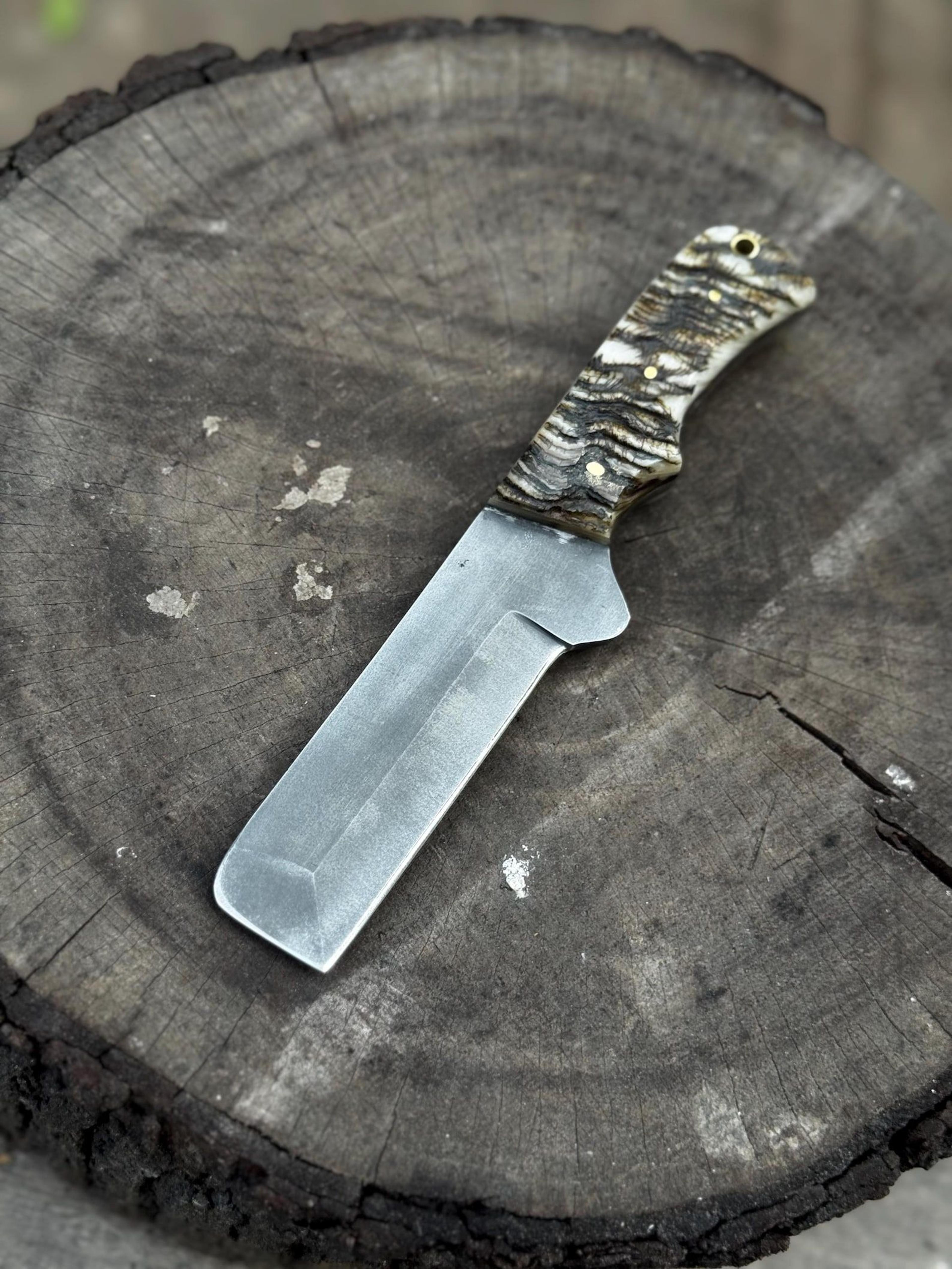 handmade leather skiving knife with stainless steel blade & stag antler handle – premium leathercraft, woodworking & uti