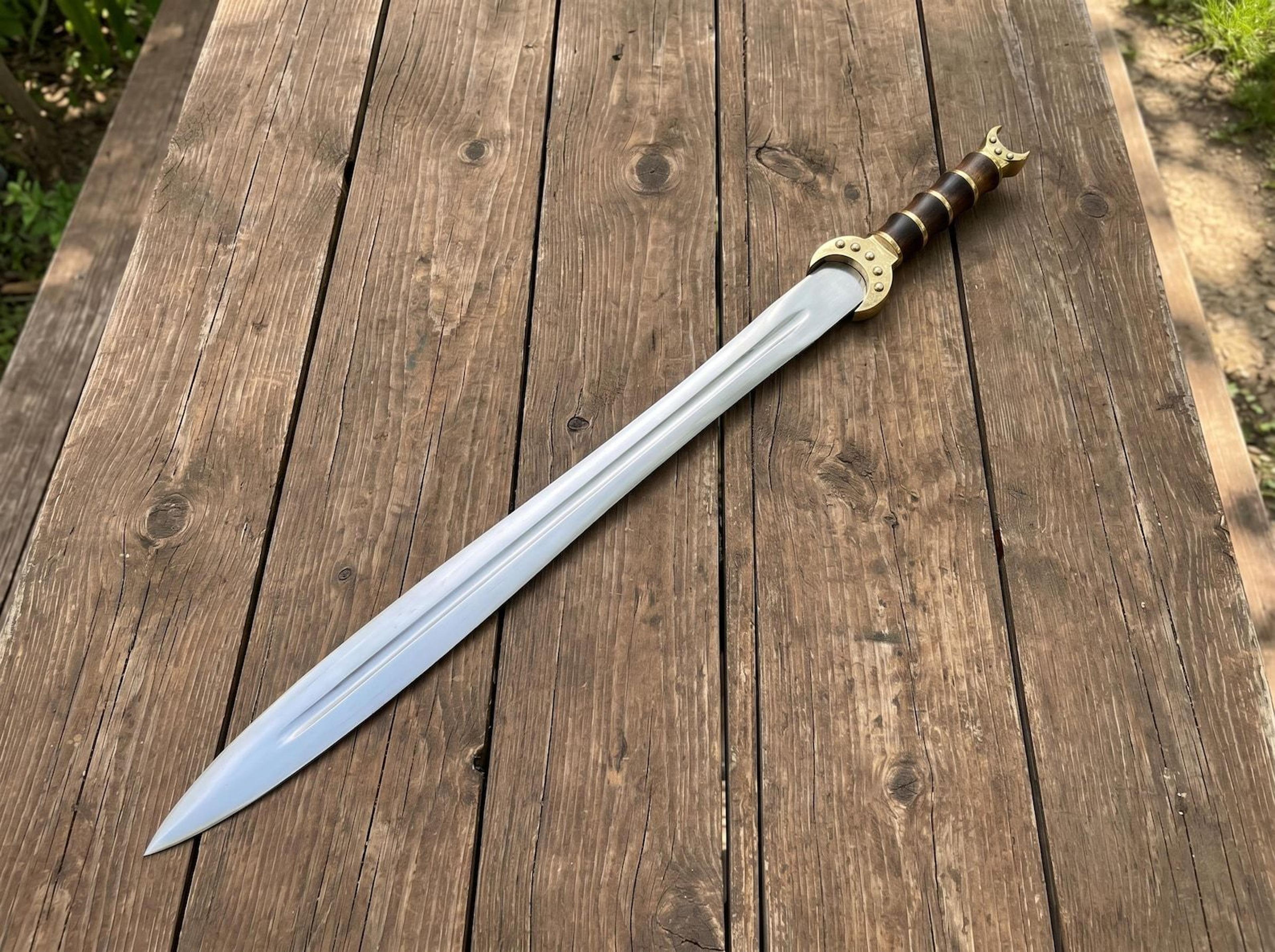 30 inch medieval broad sword with brass crossguard | handcrafted stainless steel display sword | renaissance inspired wa