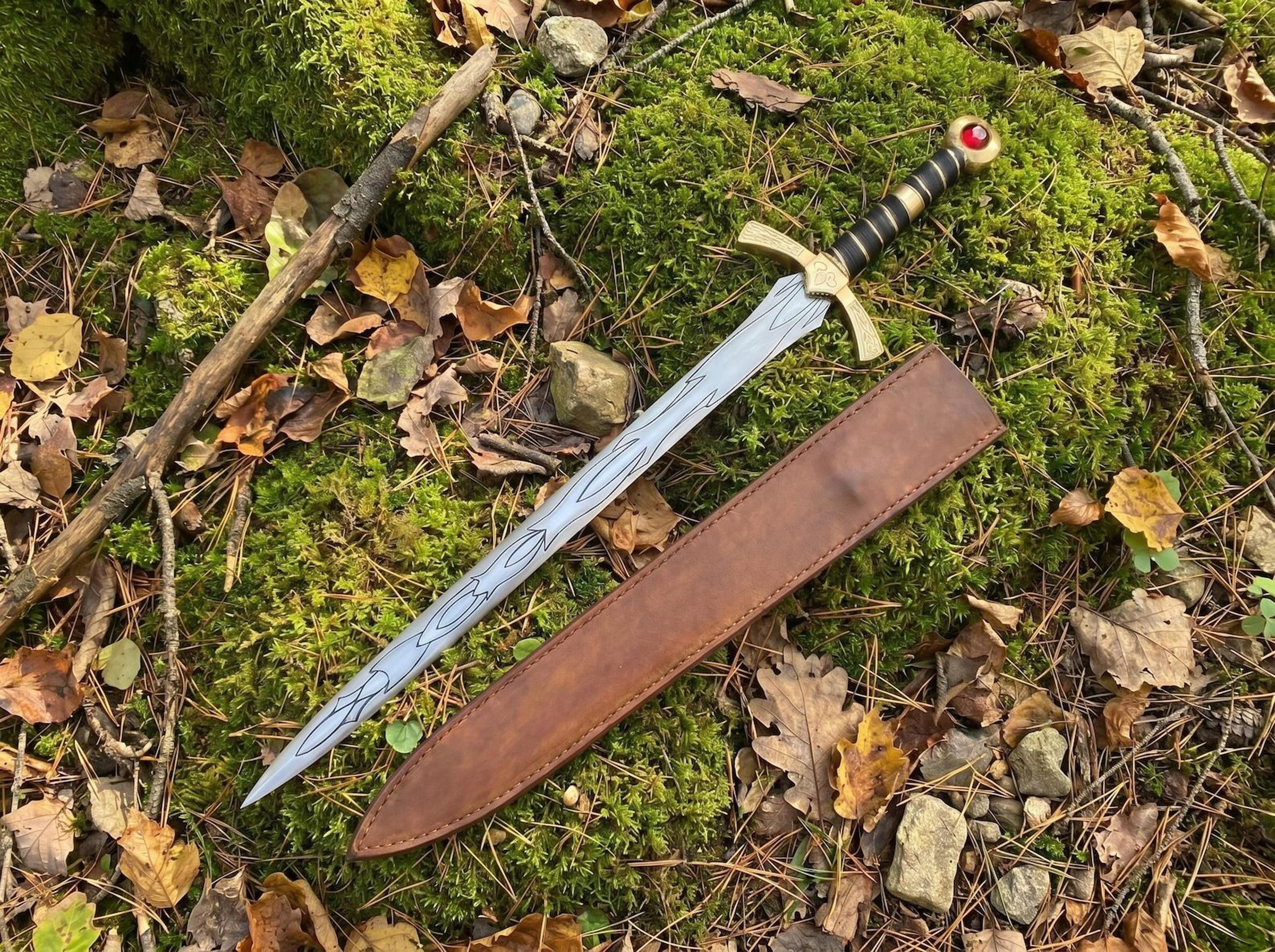 36in goldryn sword replica – stainless steel throne of glass fantasy sword with leather sheath