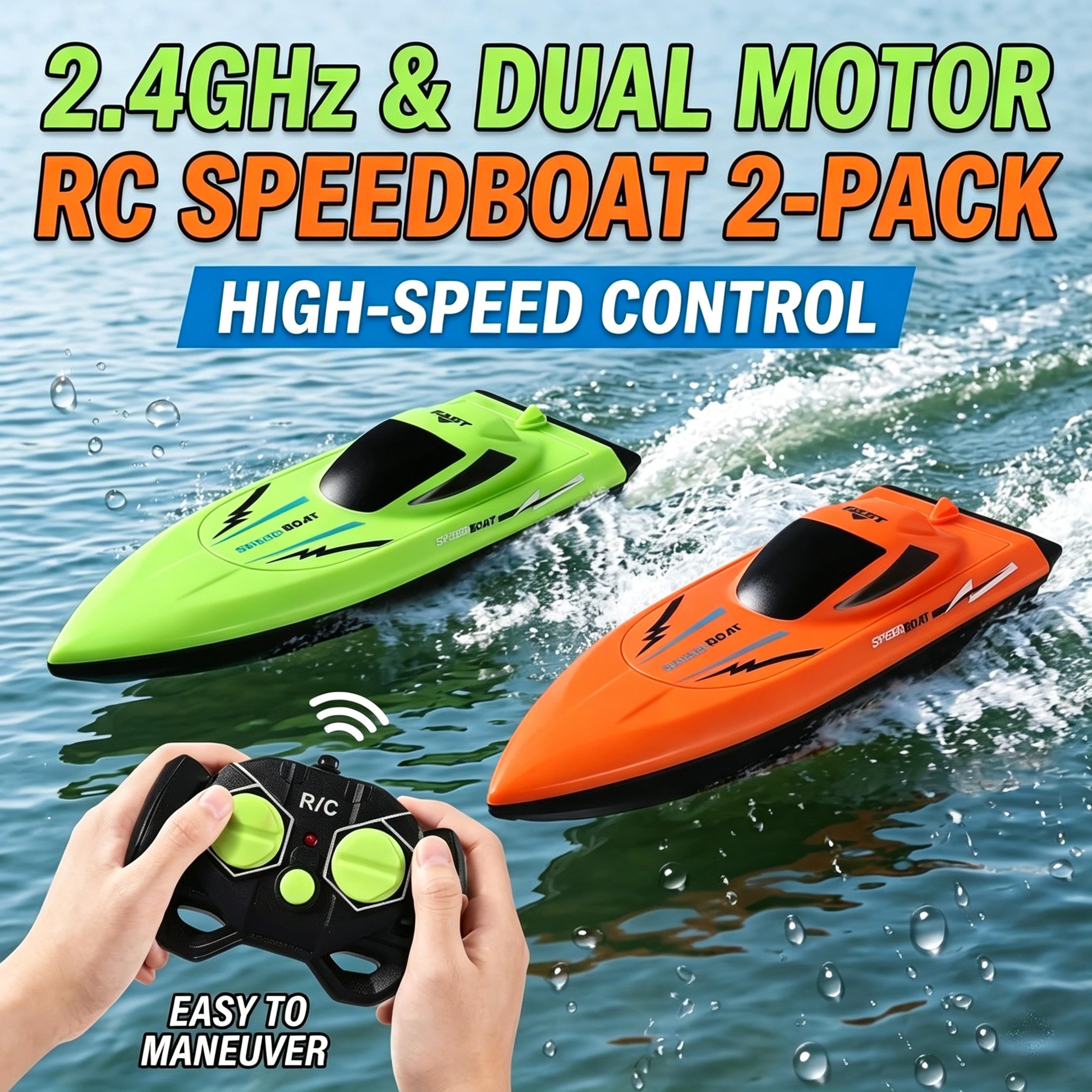dual motor rc boat 2 pack 2.4ghz waterproof racing speedboats for kids & family water fun