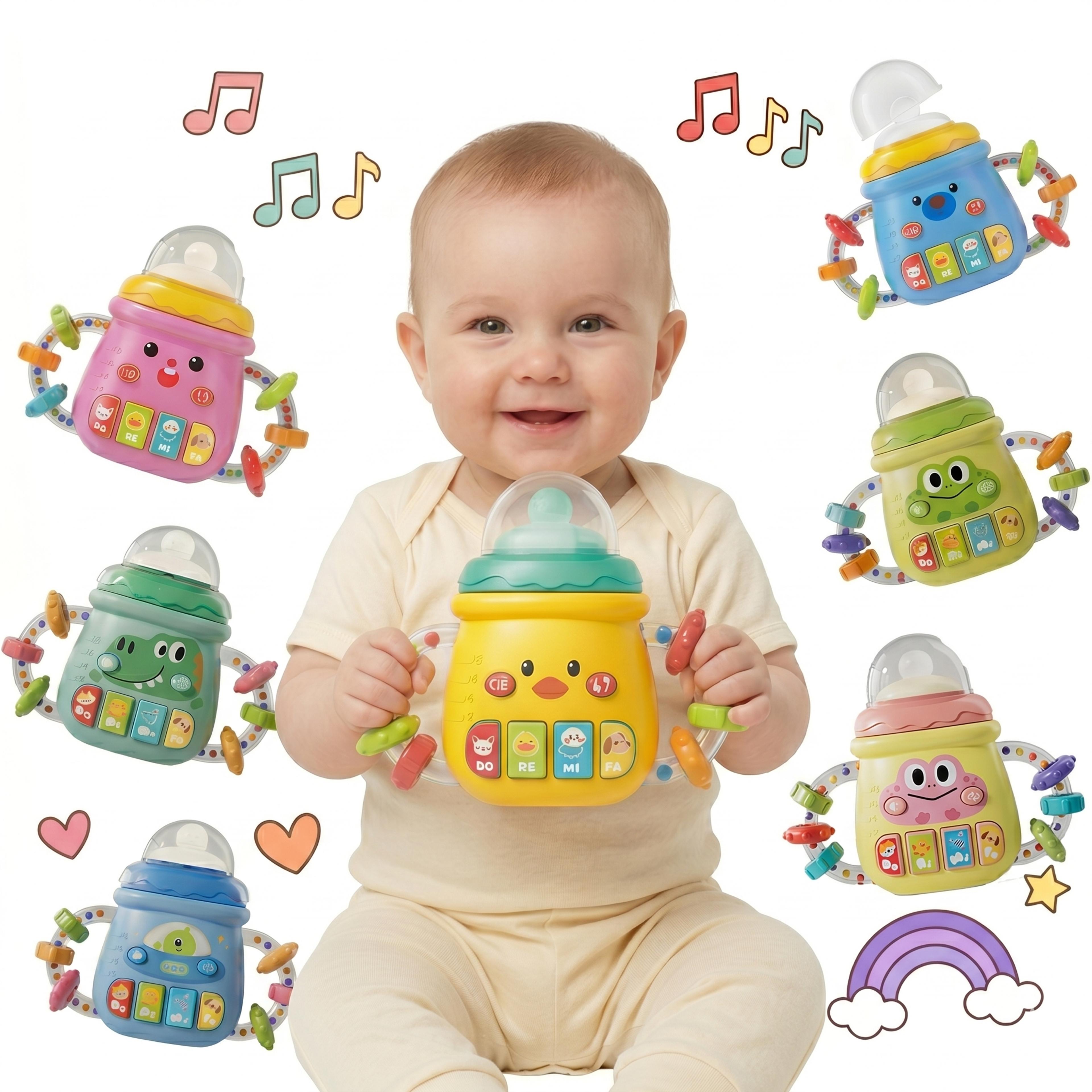 musical baby teether rattle toy with lights soft pacifier shaker for newborn sensory play