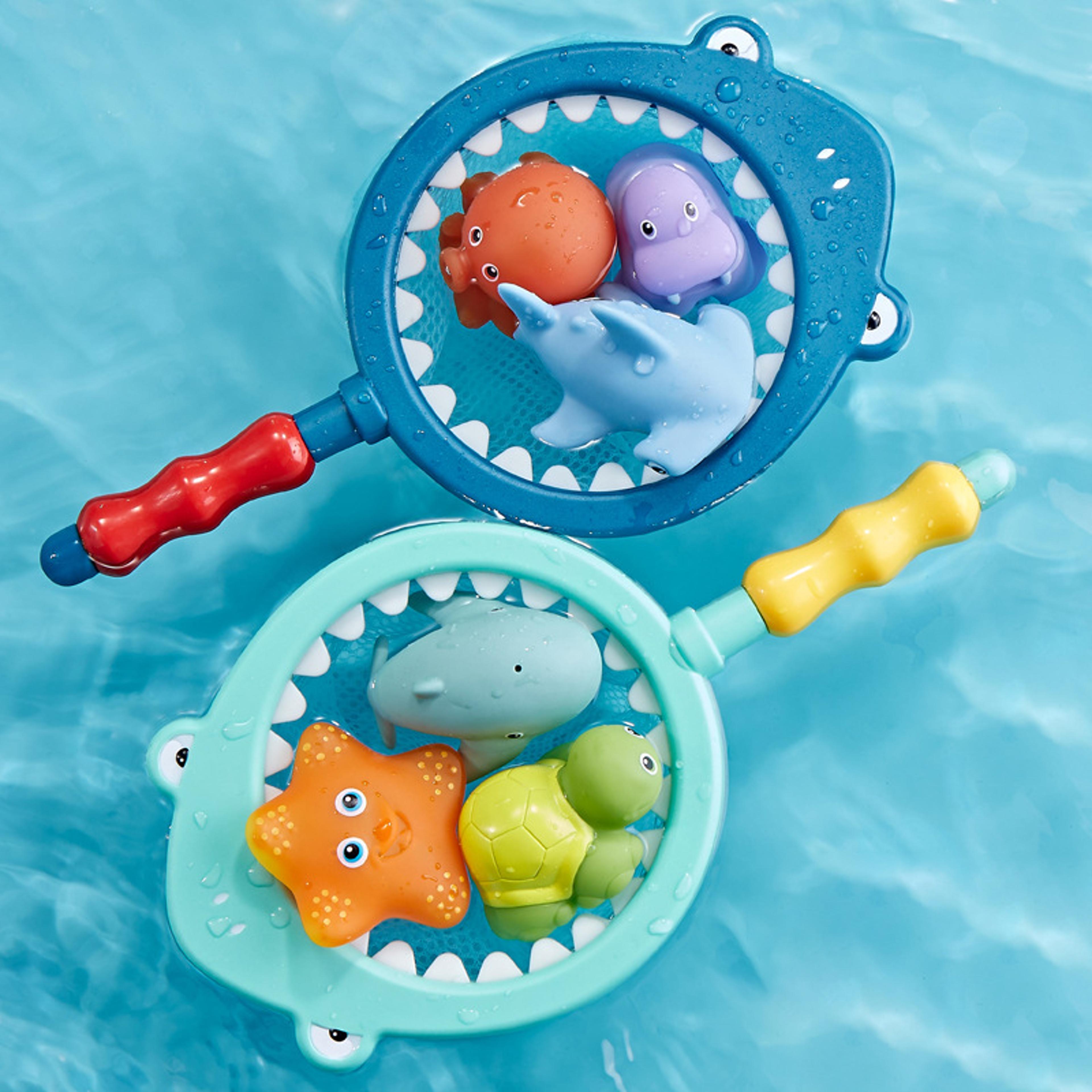 color changing bath fishing toy set with net, octopus & starfish for kids water play