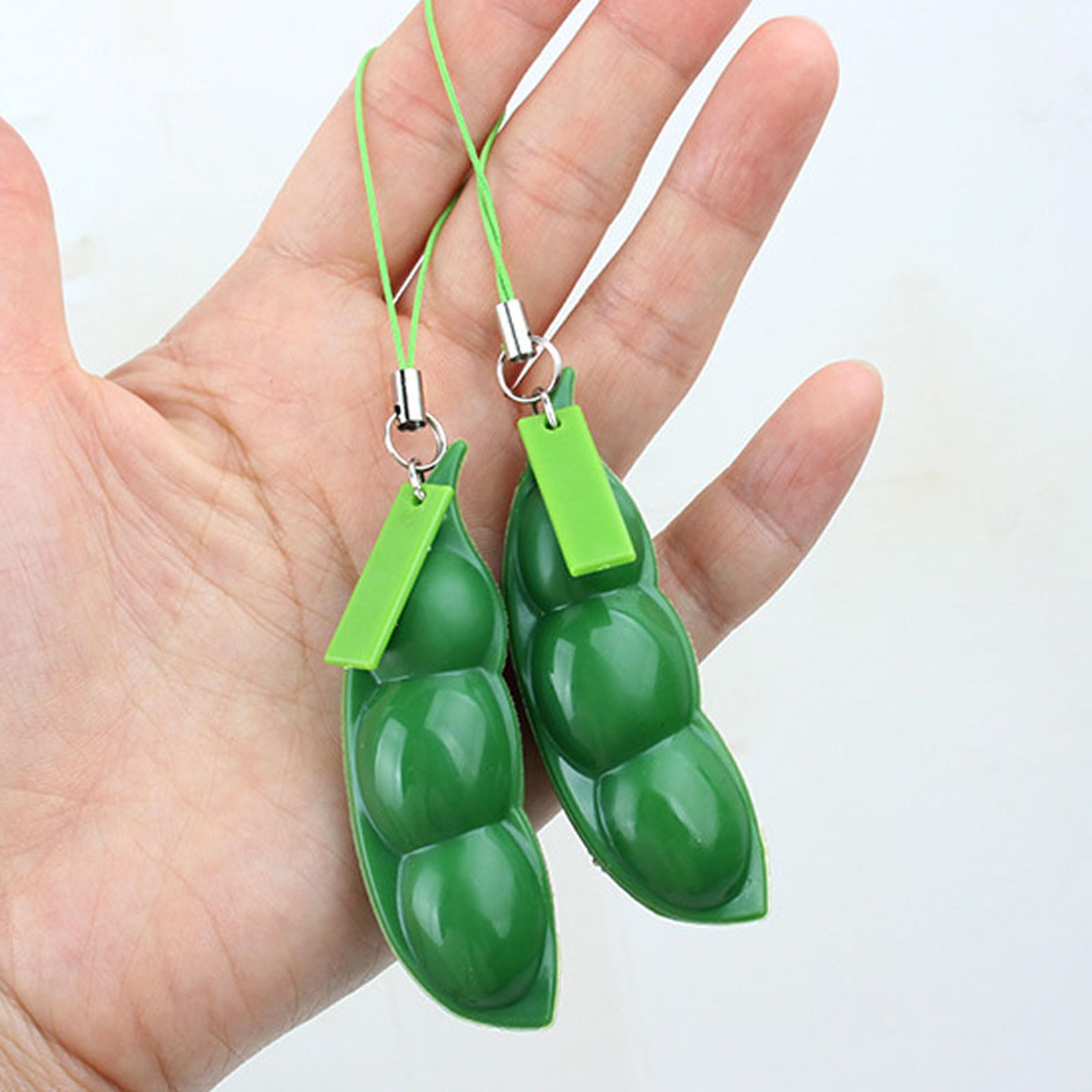 2pcs squeeze pea fidget toy pea pod keychain for stress relief, adhd & sensory fun