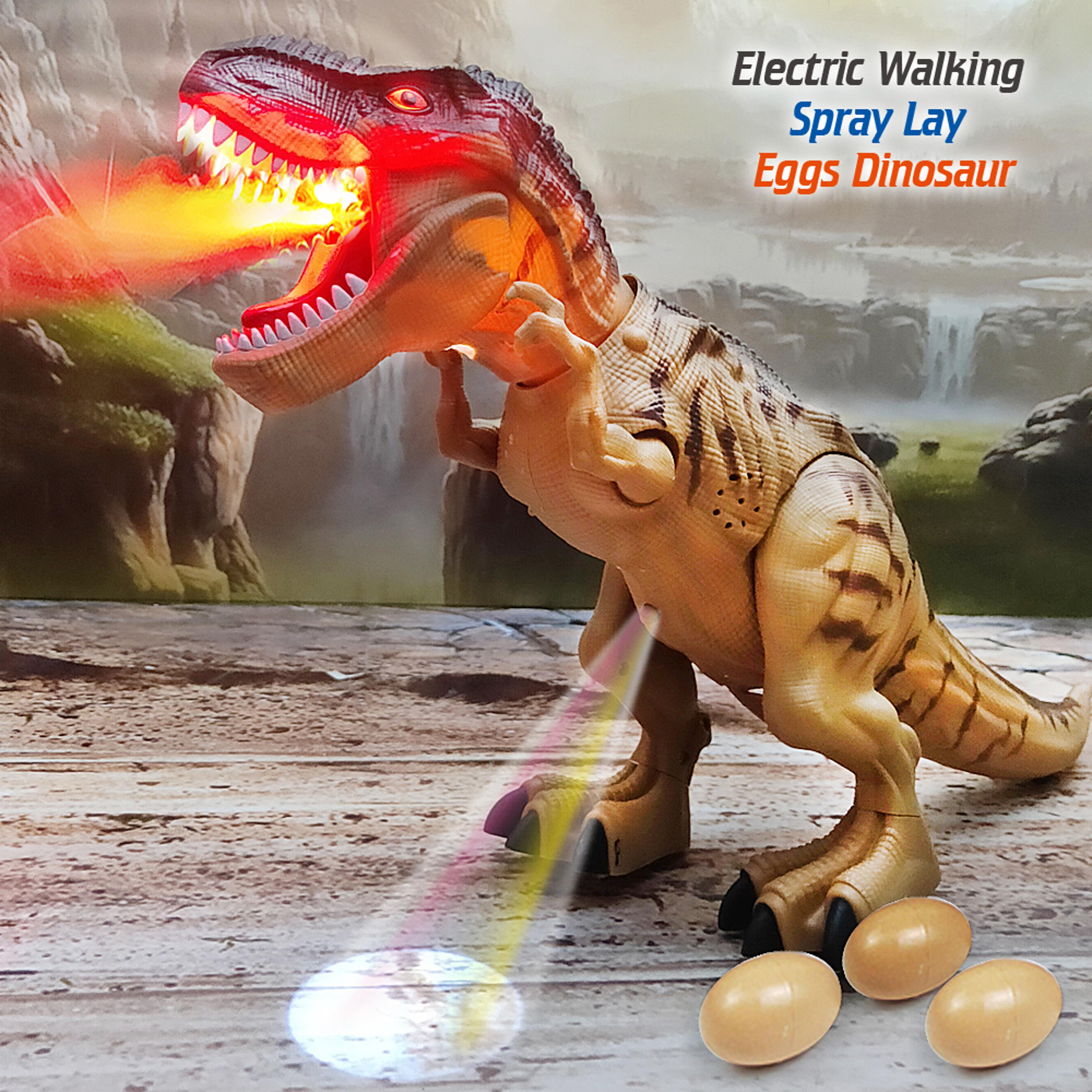 walking dinosaur toy with spray, lights, sound & egg laying electric robot for kids
