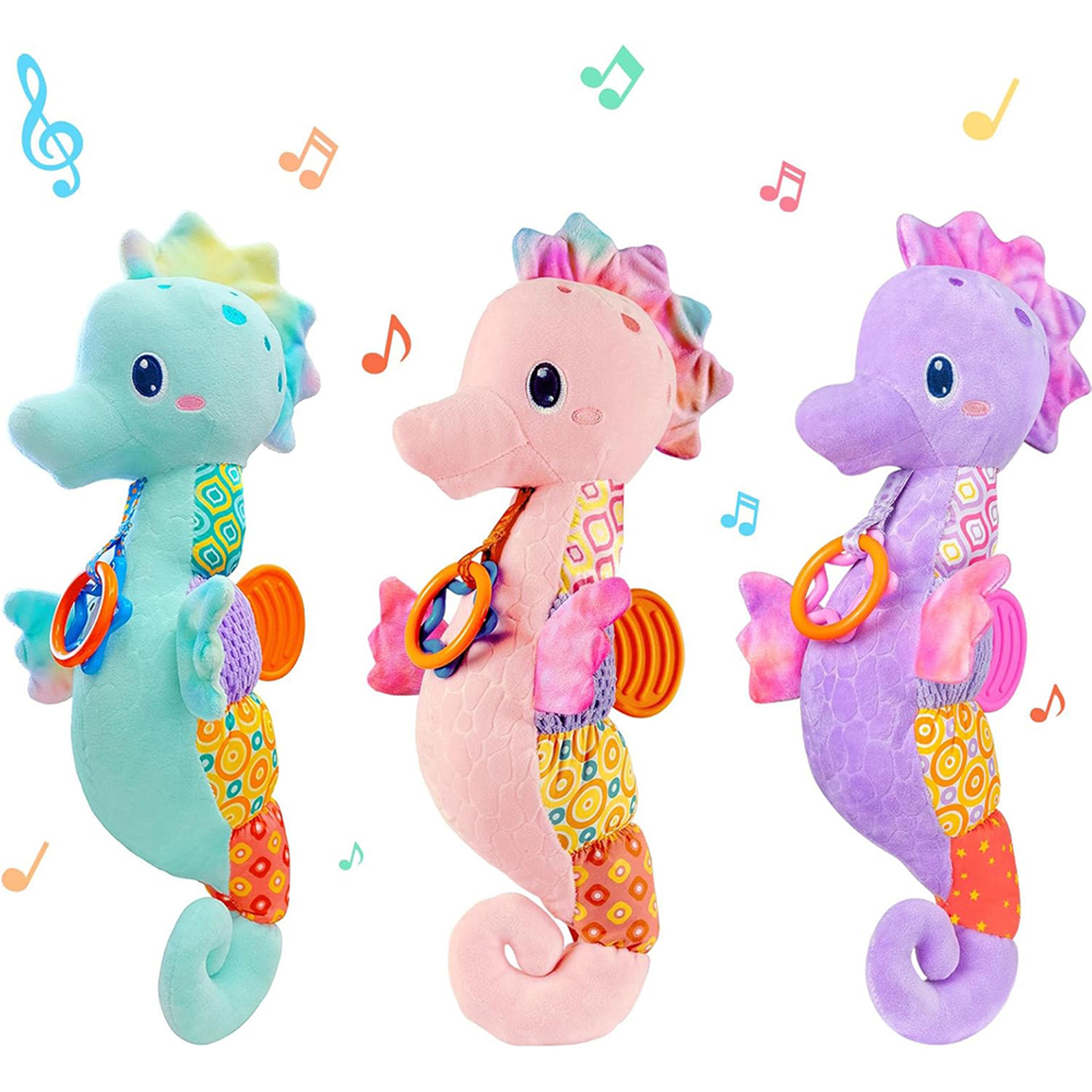 musical seahorse baby sensory toy soft plush rattle for newborns & infants