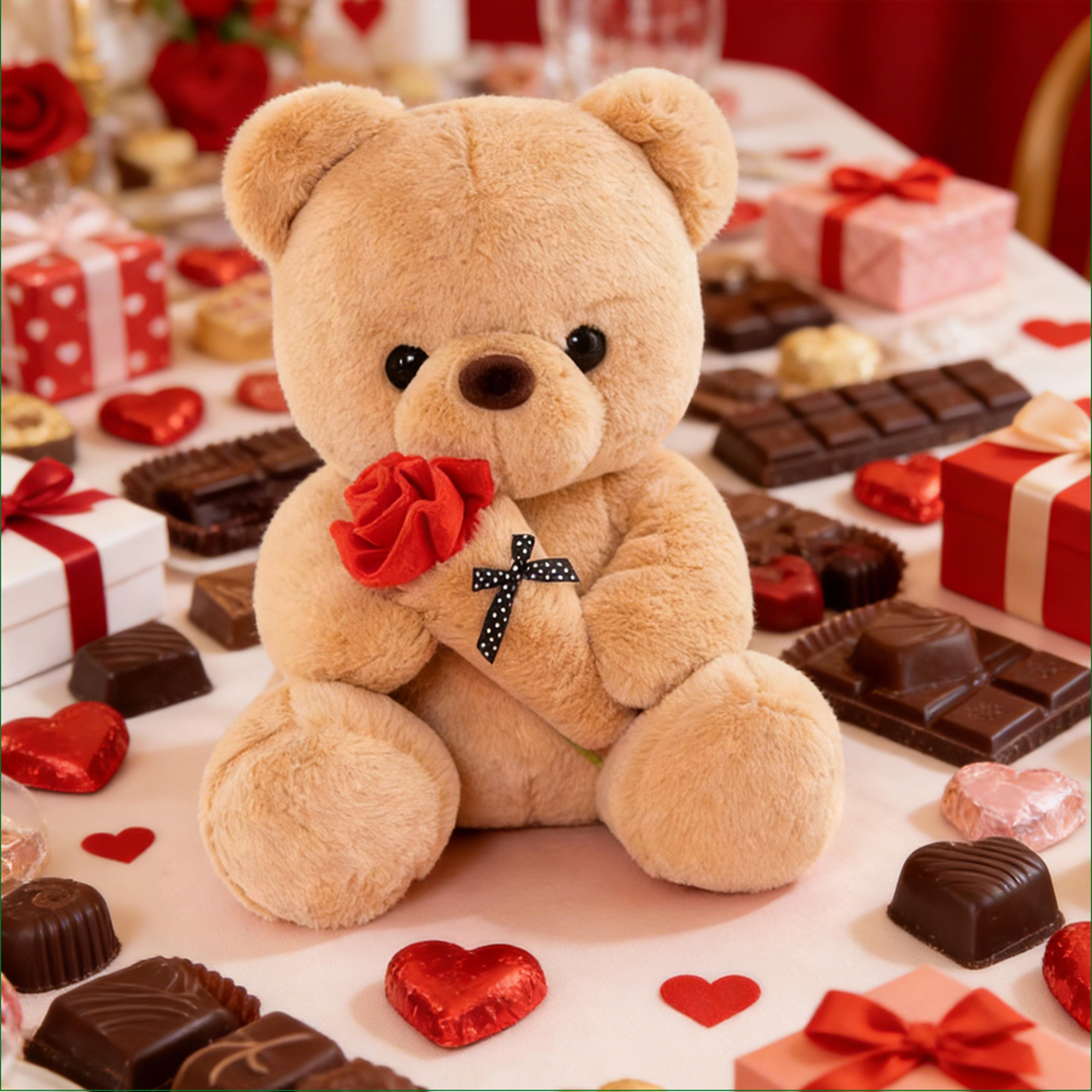 rose bear plush stuffed teddy bear romantic gift for girlfriend & anniversary