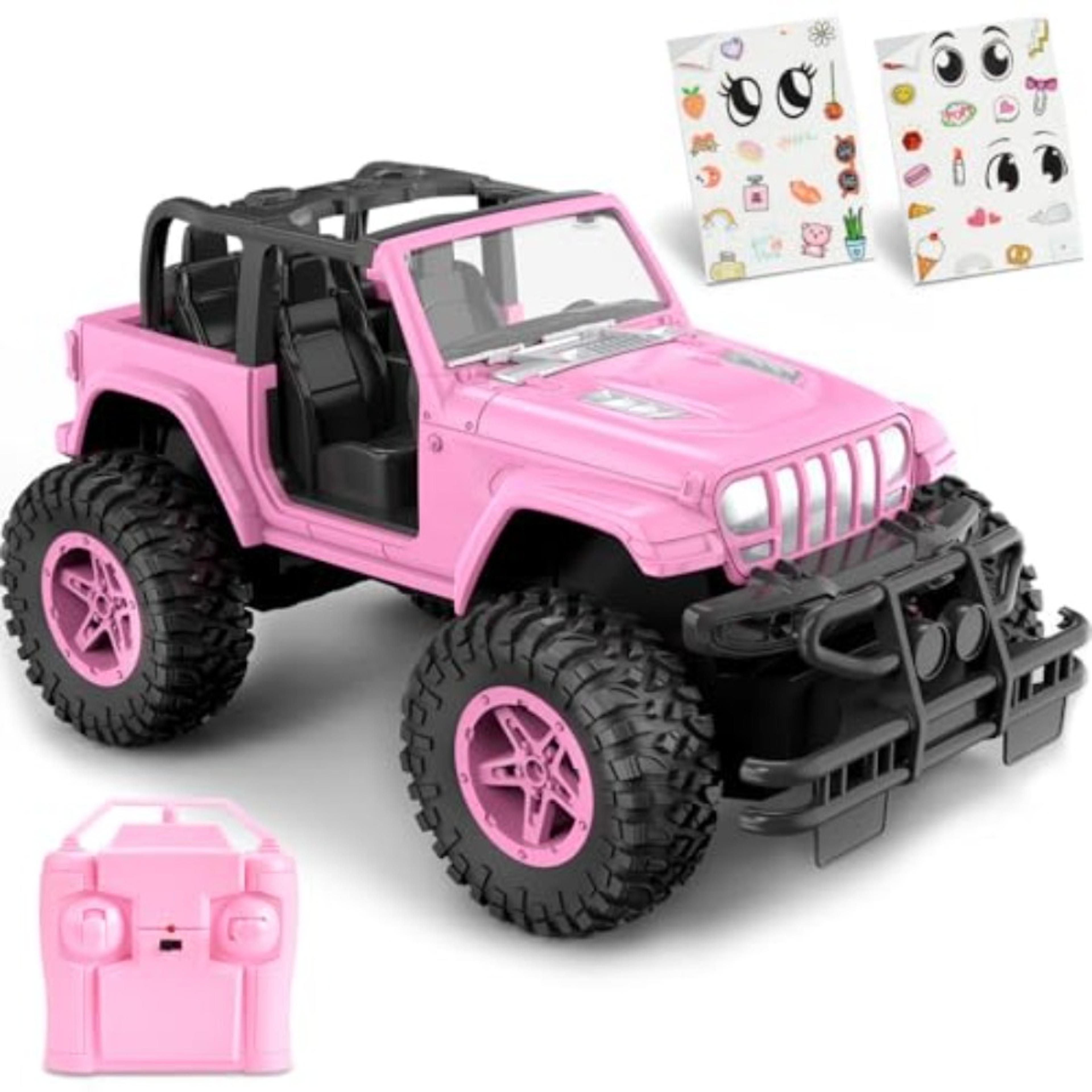 pink remote control car for girls with diy stickers 2.4ghz rc jeep toy