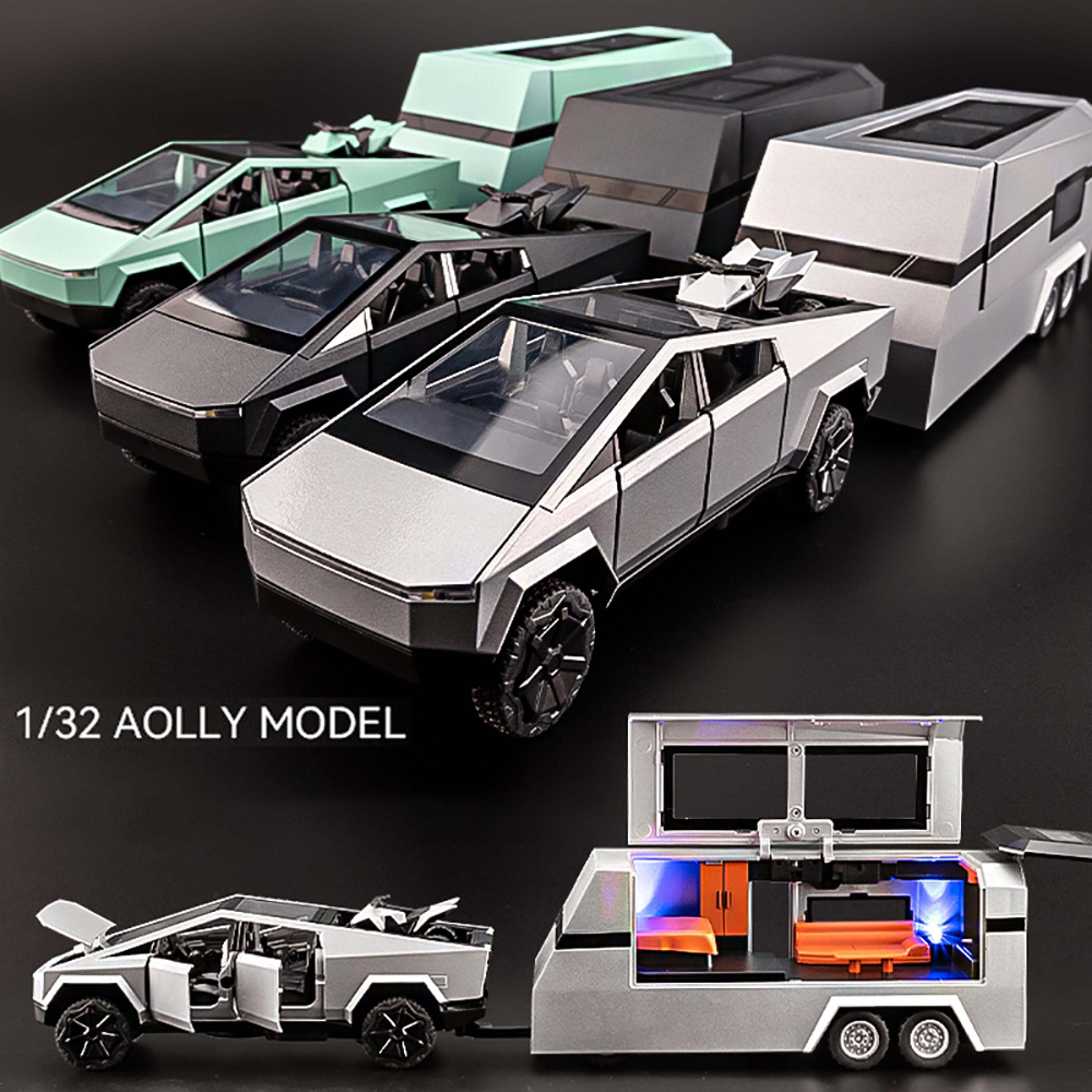 diecast pickup truck pull back toy car with sound and light metal camper model