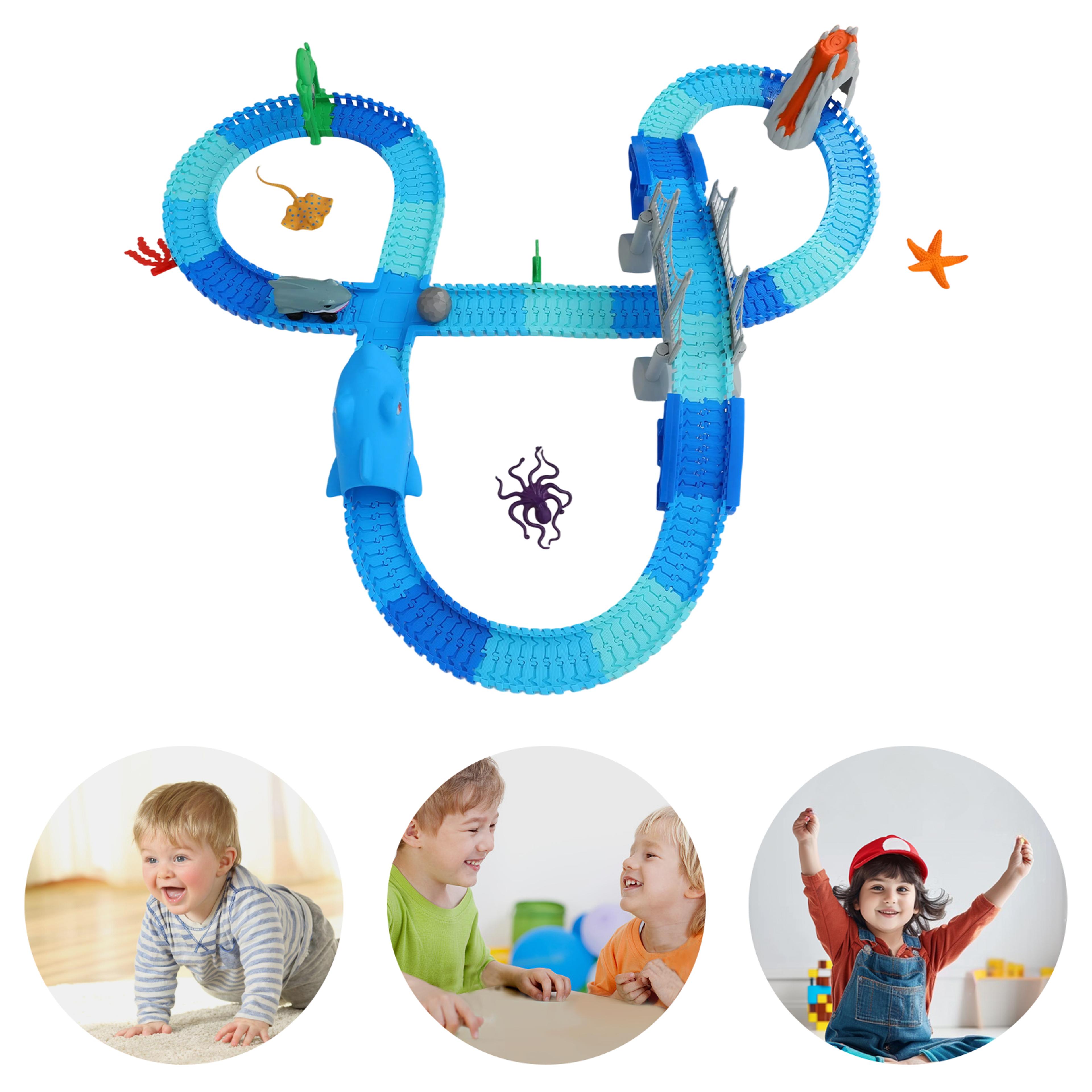 shark race car toy diy race track set ocean adventure stem playset for kids
