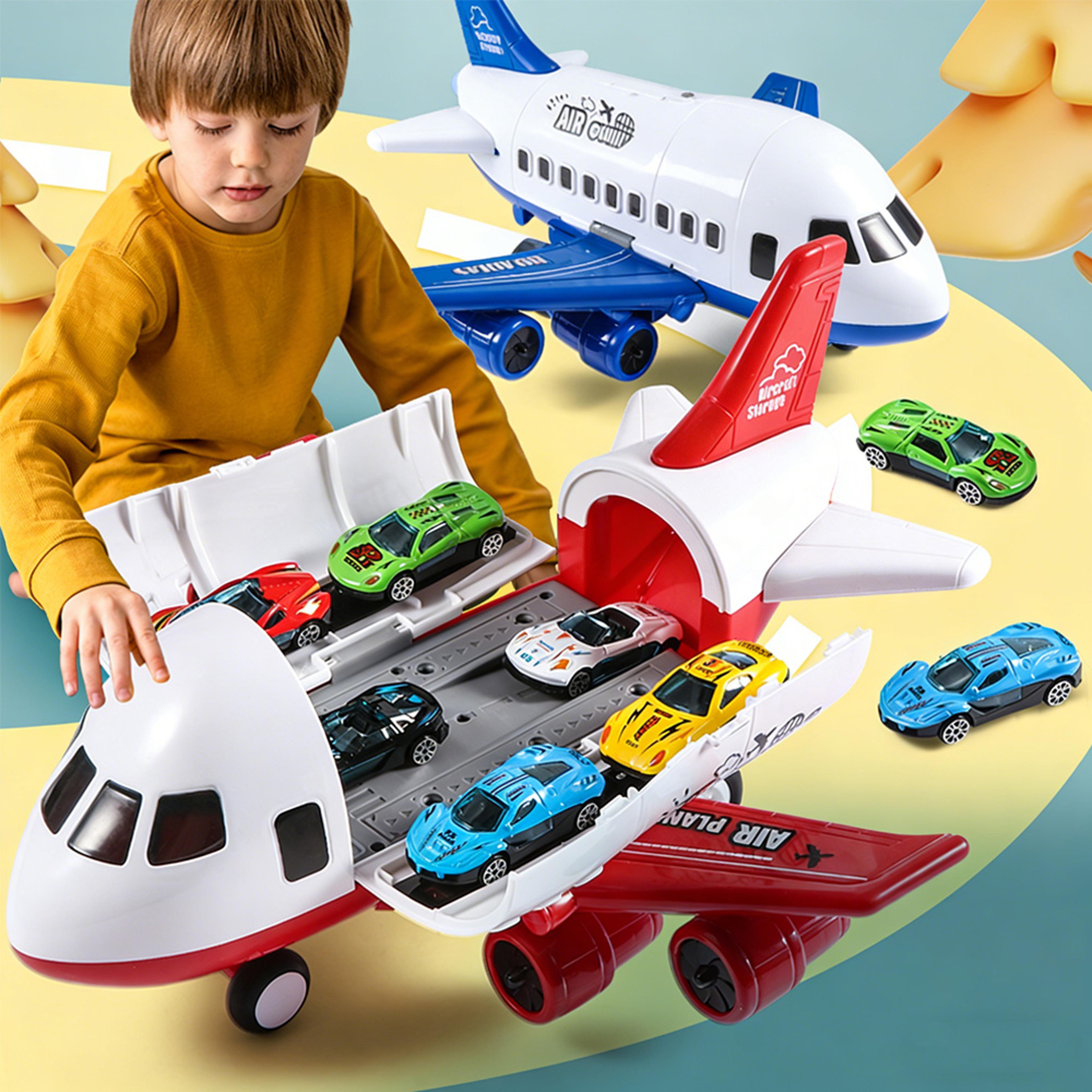 large inertial plane toy transport carrier with 6 mini cars for kids