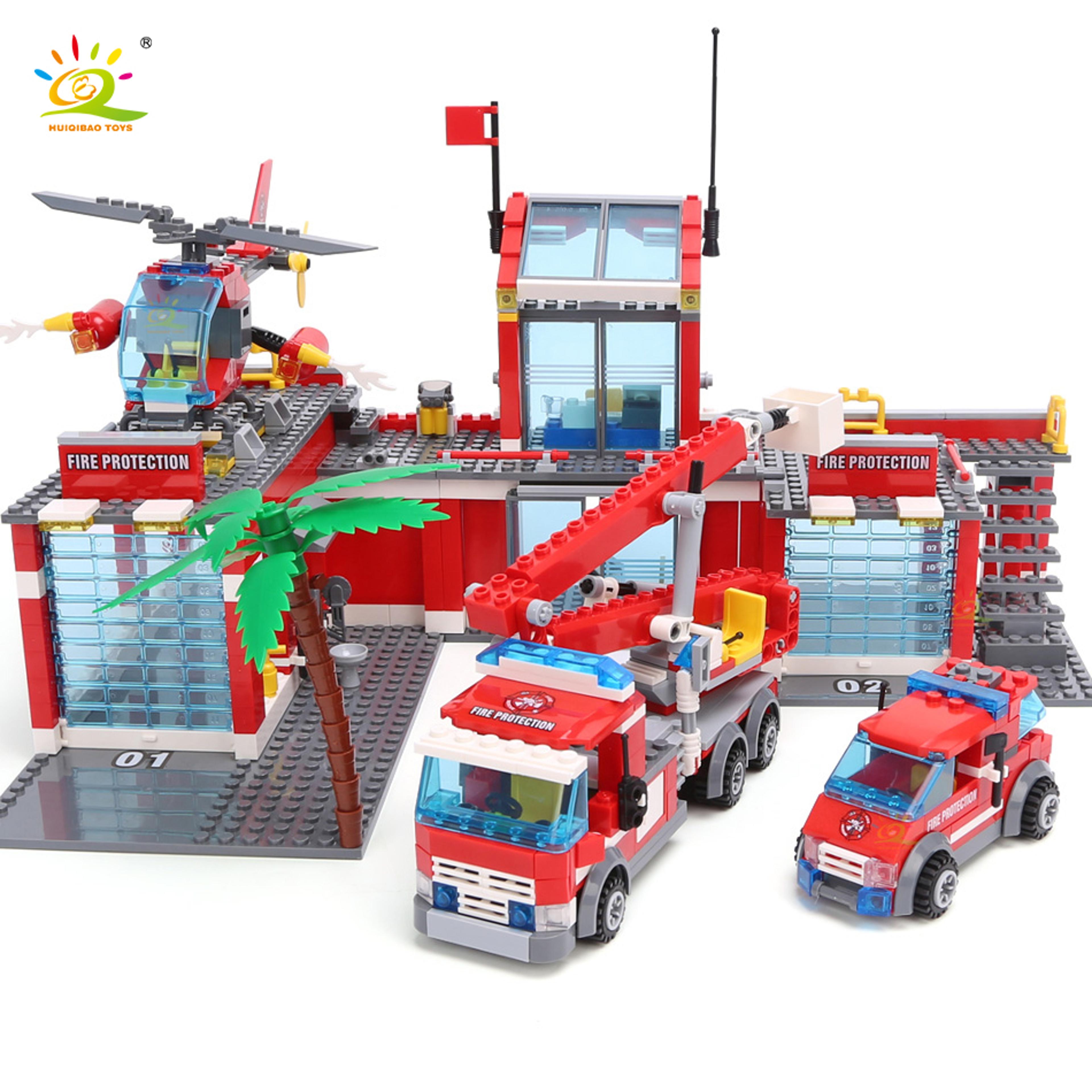 fire rescue fire station building blocks playset with fire truck building set for kids