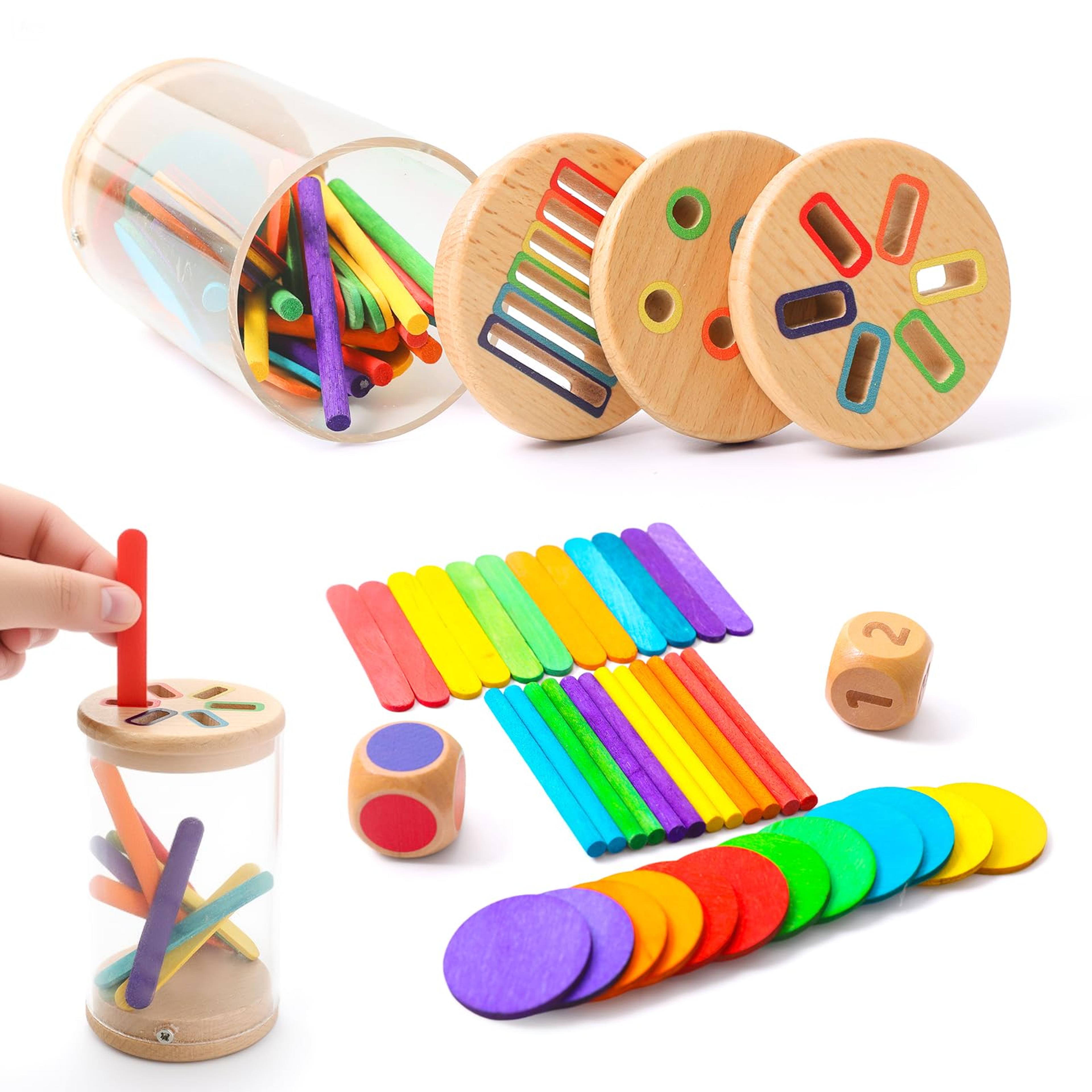 montessori wooden shape & color sorting cup toy for fine motor skills learning