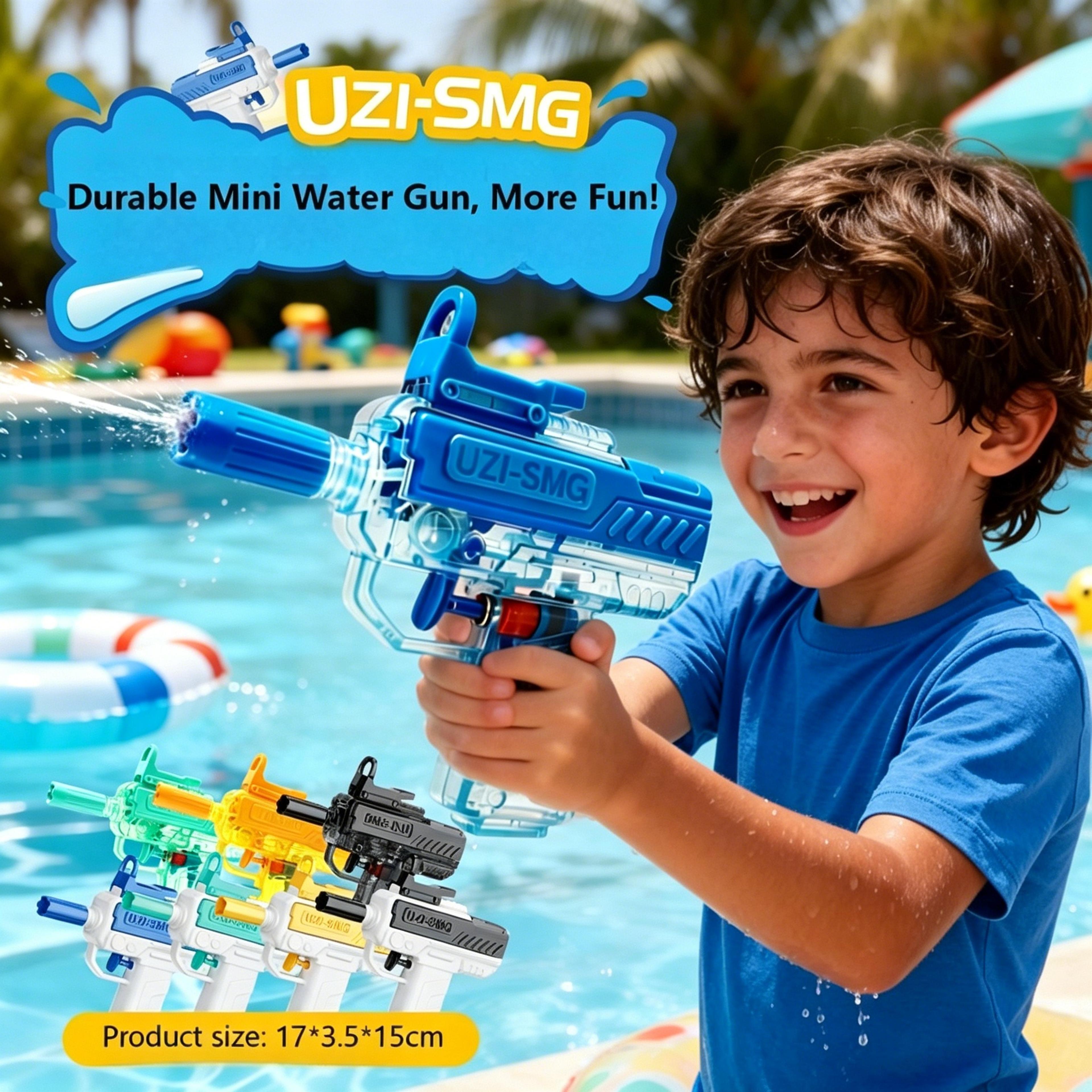 transparent water gun uzi style high pressure water blaster for kids & adults