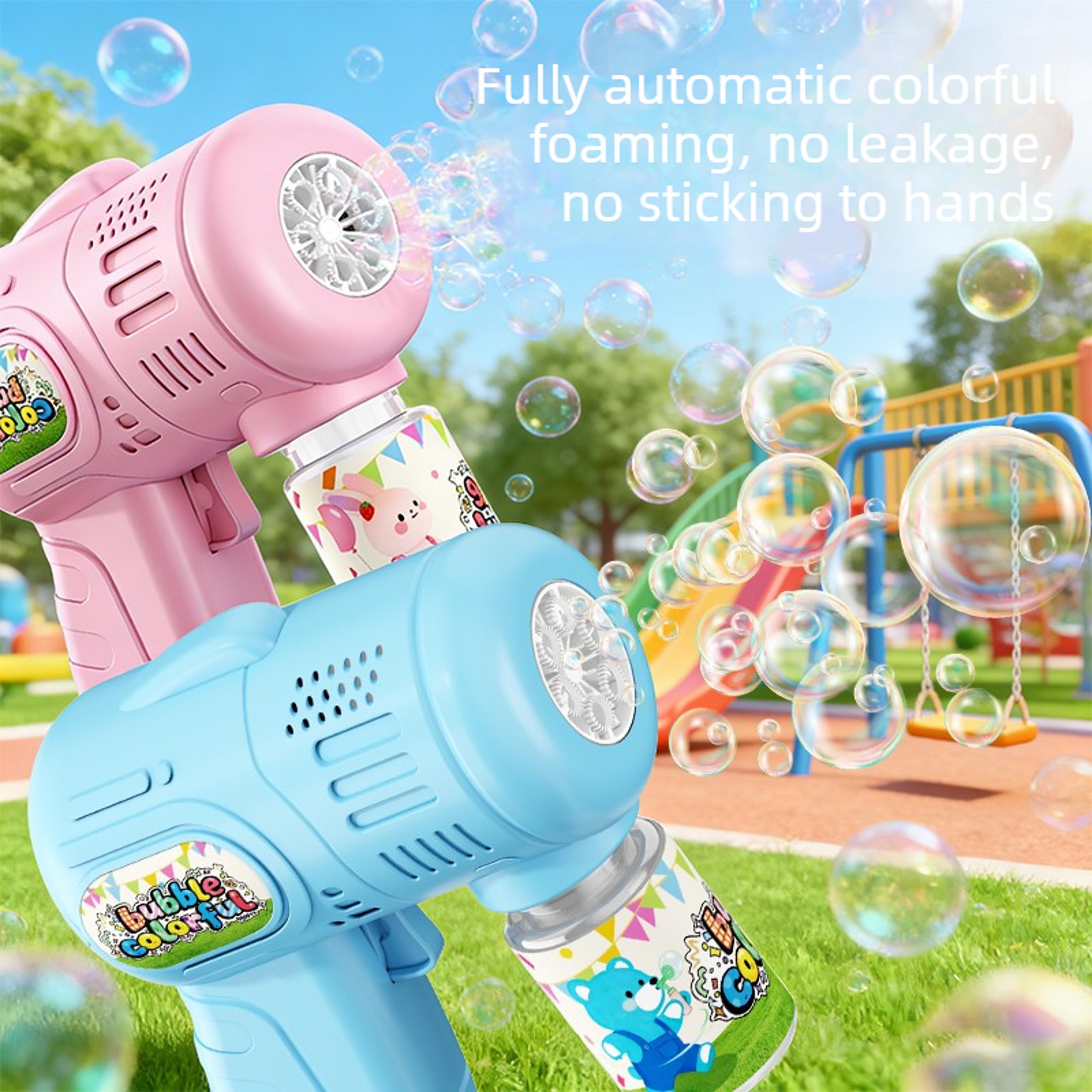 magic glow electric bubble gun with led lights 6 hole automatic bubble blower for kids outdoor fun