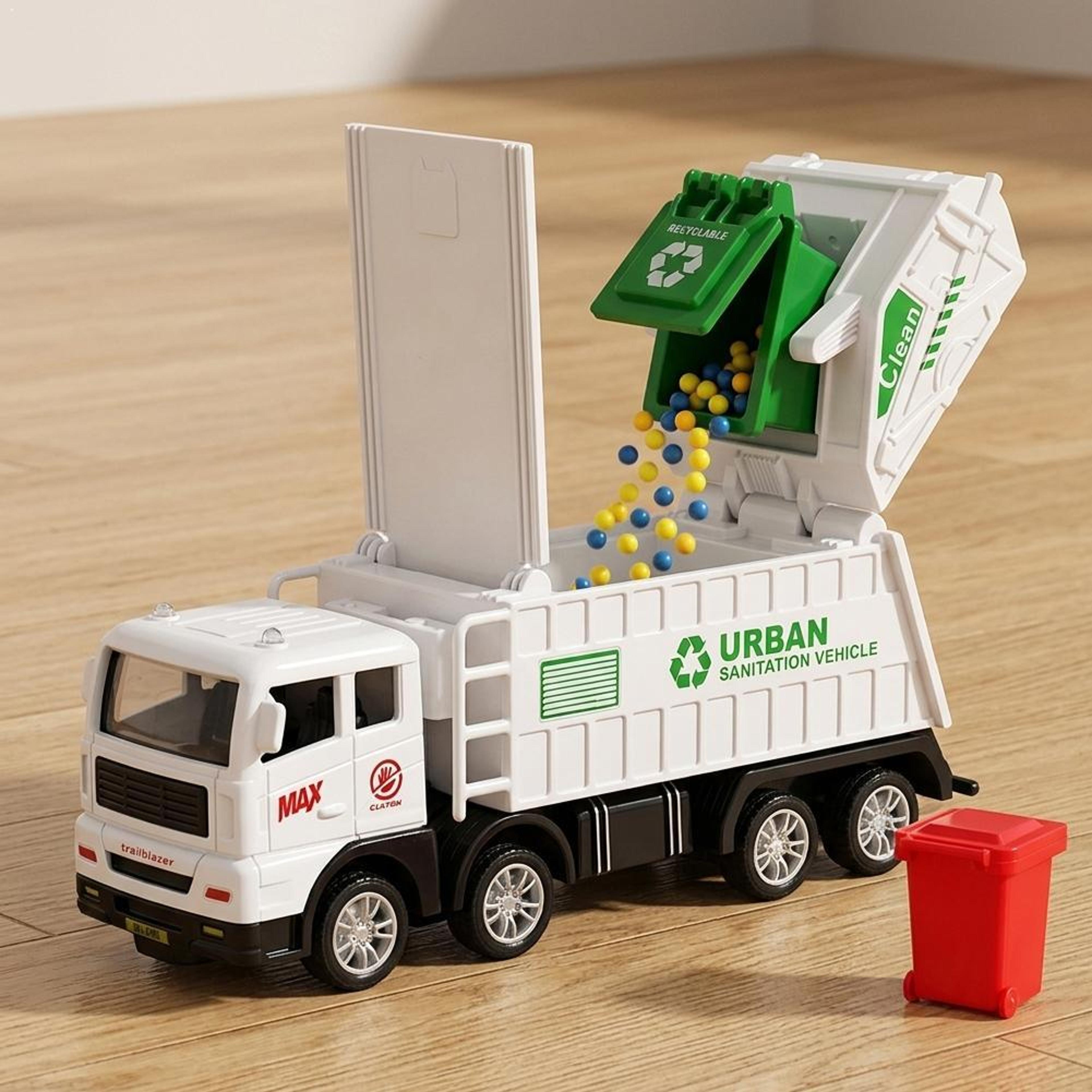 realistic garbage truck toy with trash cans nertia recycling truck toy for kids educational role play