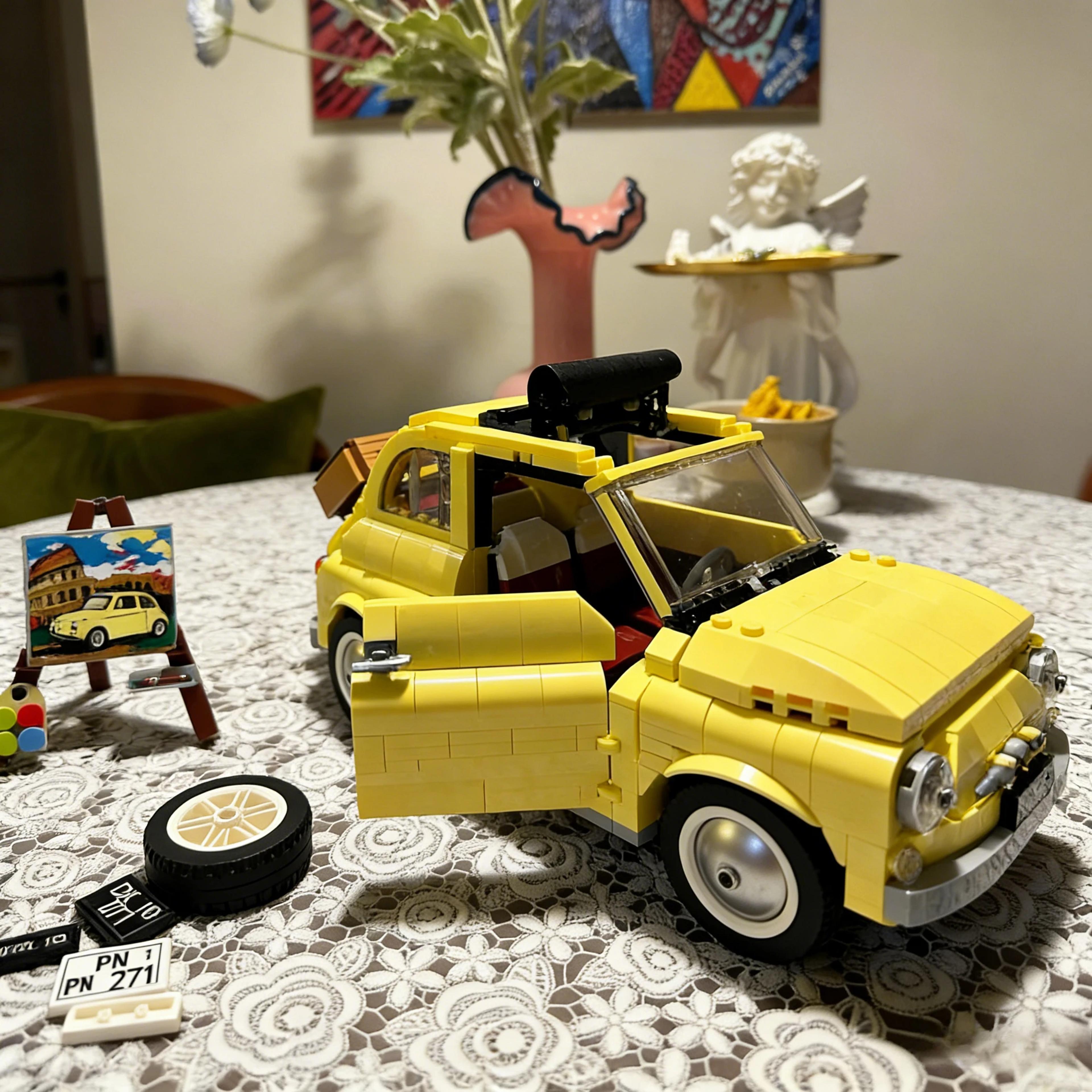 vintage mini yellow retro car model building blocks set for adults & collectors