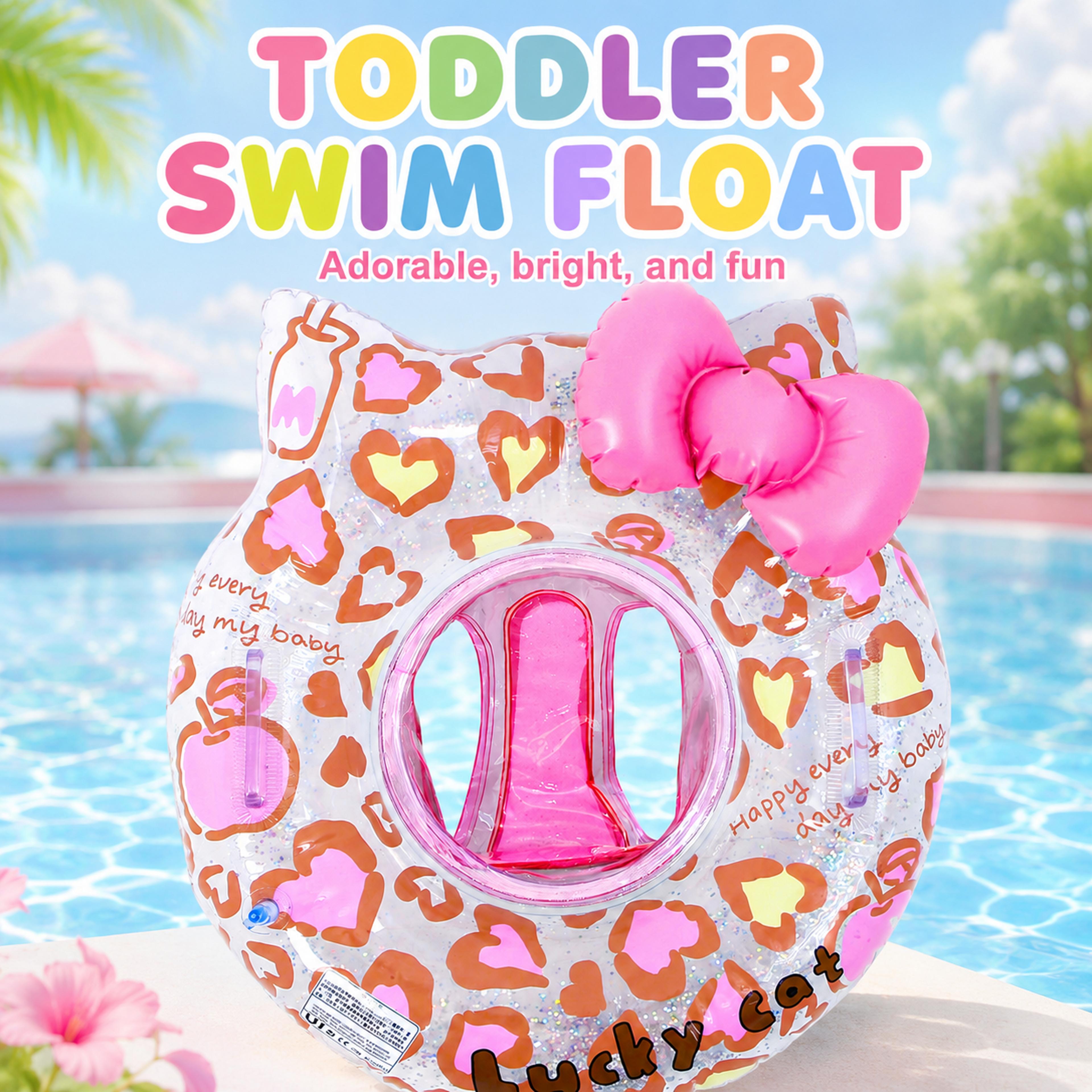 cute cat swim ring inflatable pool float with bow for kids summer beach fun