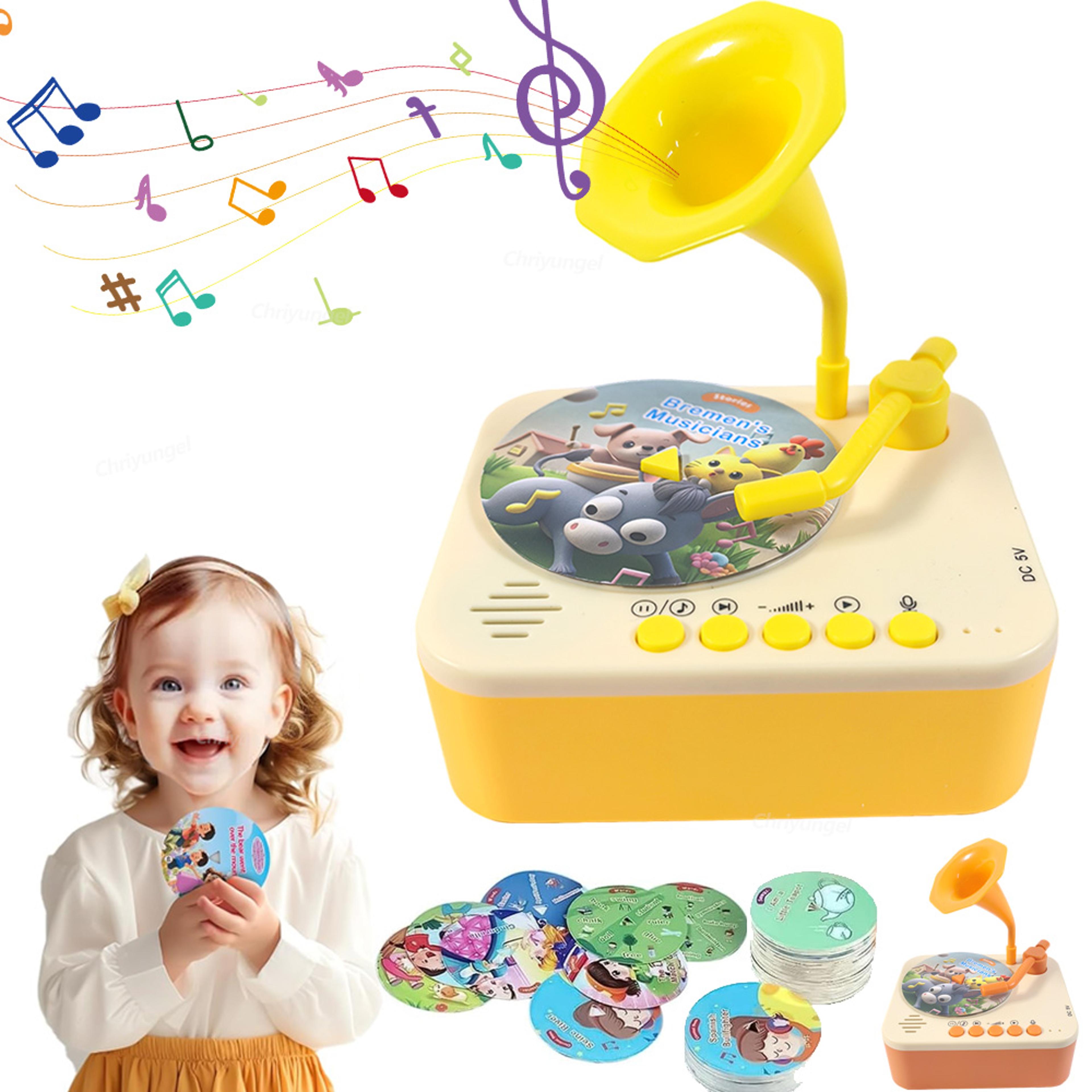 kids story player gramophone with 93 audio cards screen free early learning music toy