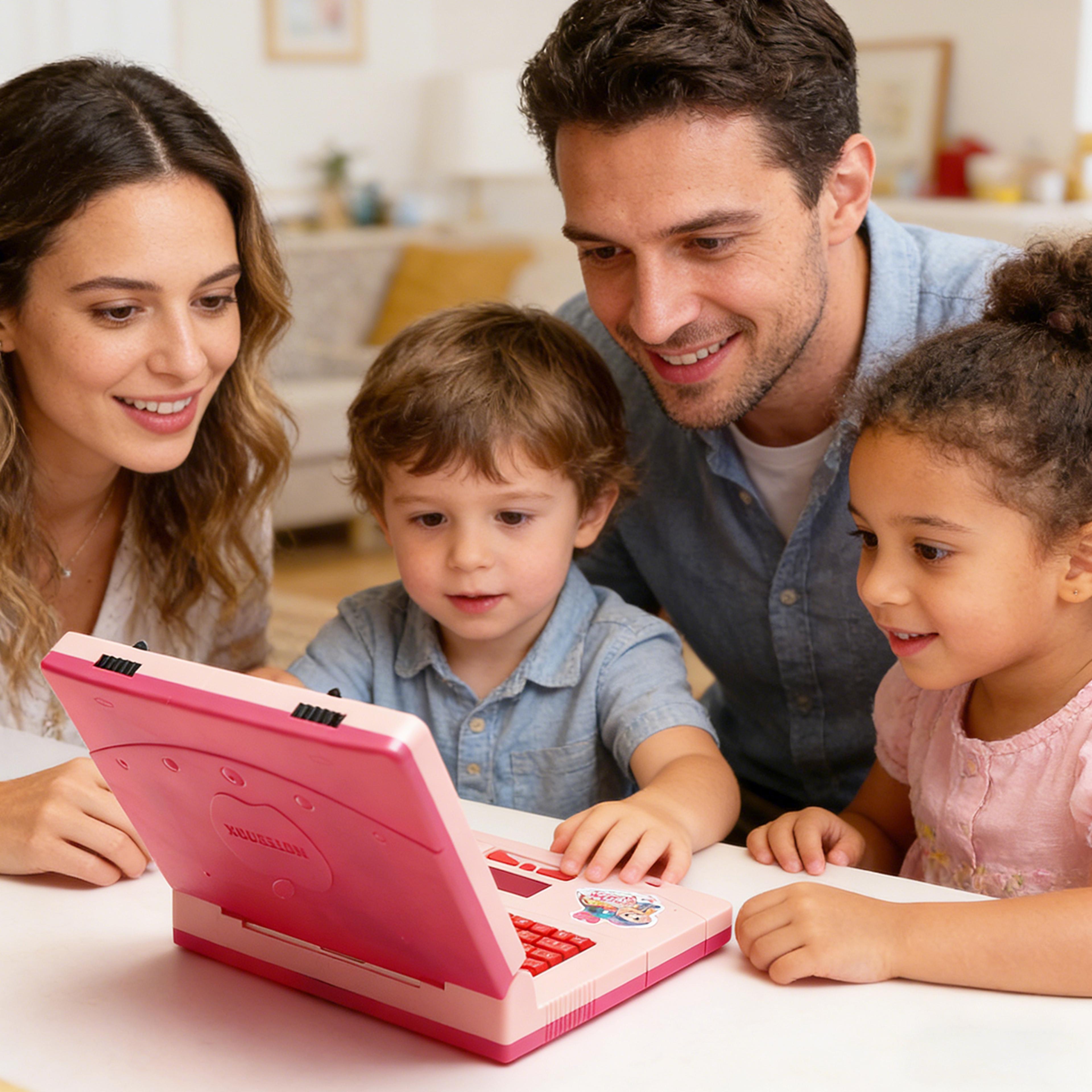 pink kids learning laptop educational laptop toy with music, lights & interactive mouse for preschool kids