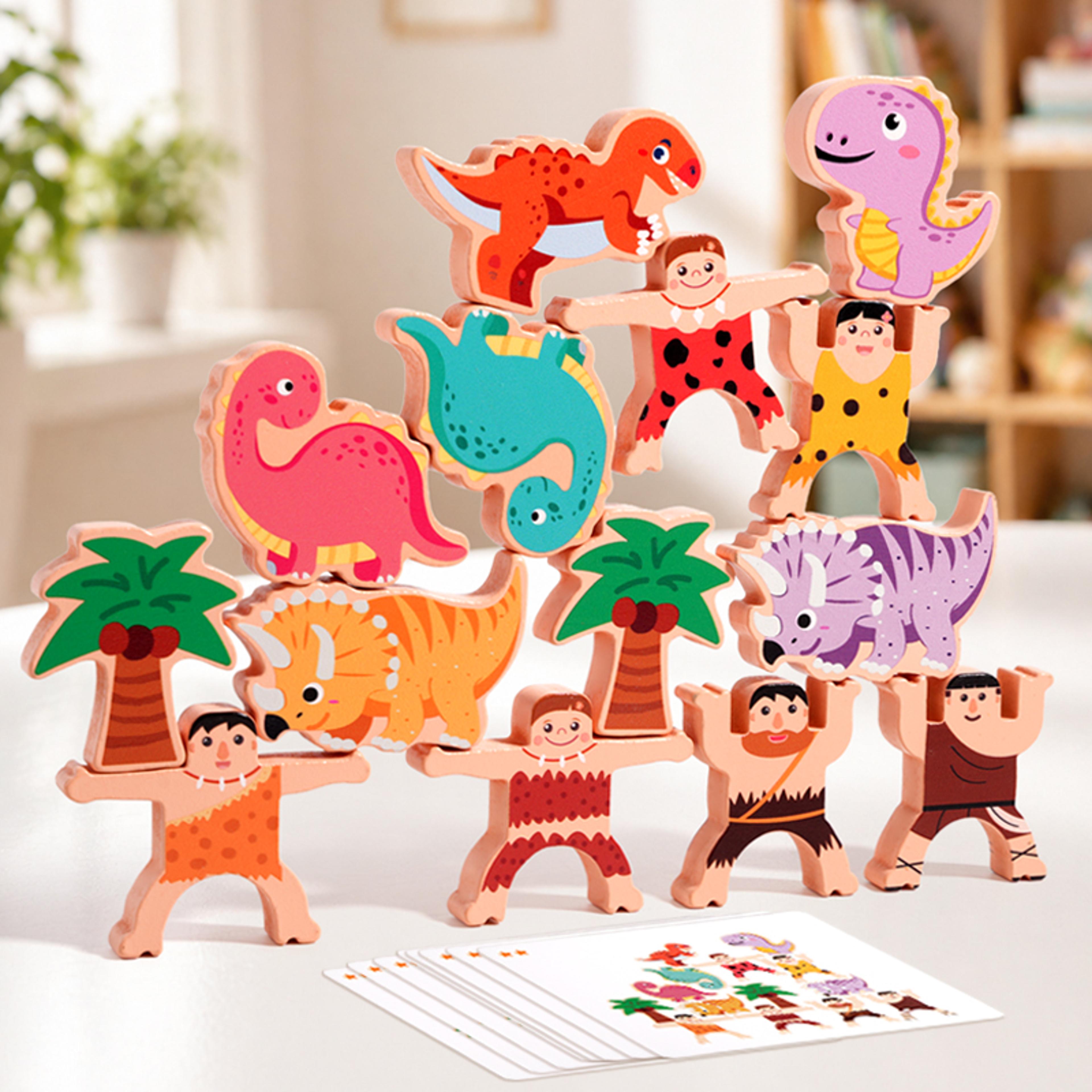 caveman wooden stacking blocks balance toy for kids montessori learning game