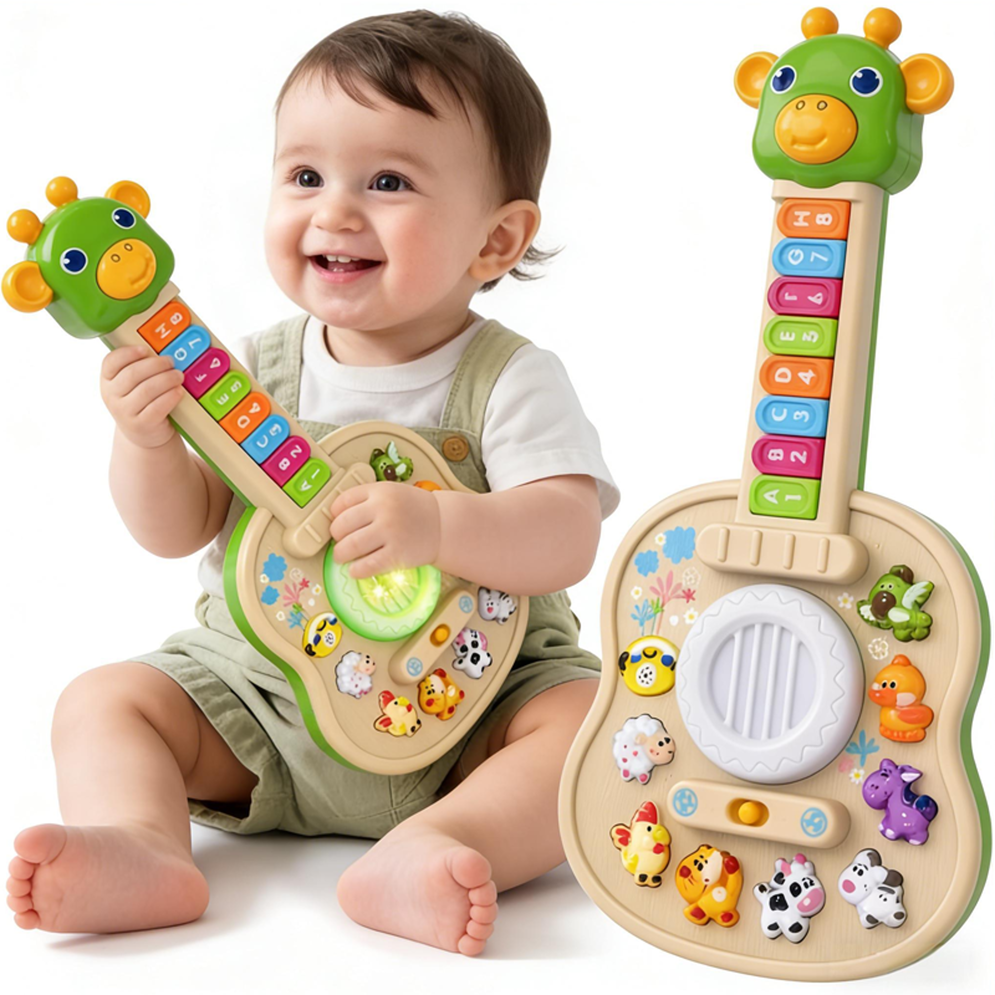 giraffe toddler musical guitar baby learning toy with animal sounds, lights and piano keys