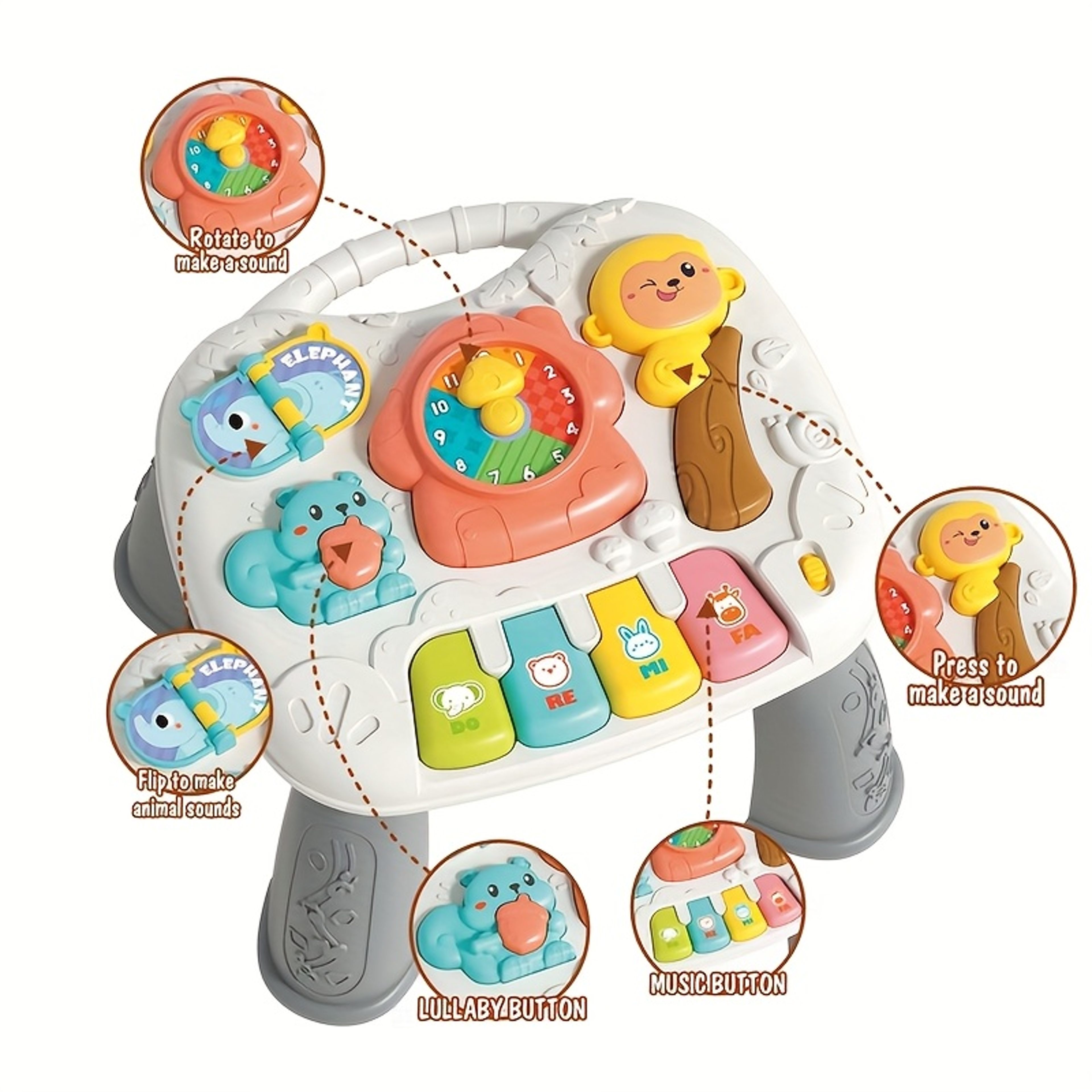 interactive baby activity table with musical piano keys, animal sounds & early learning play center