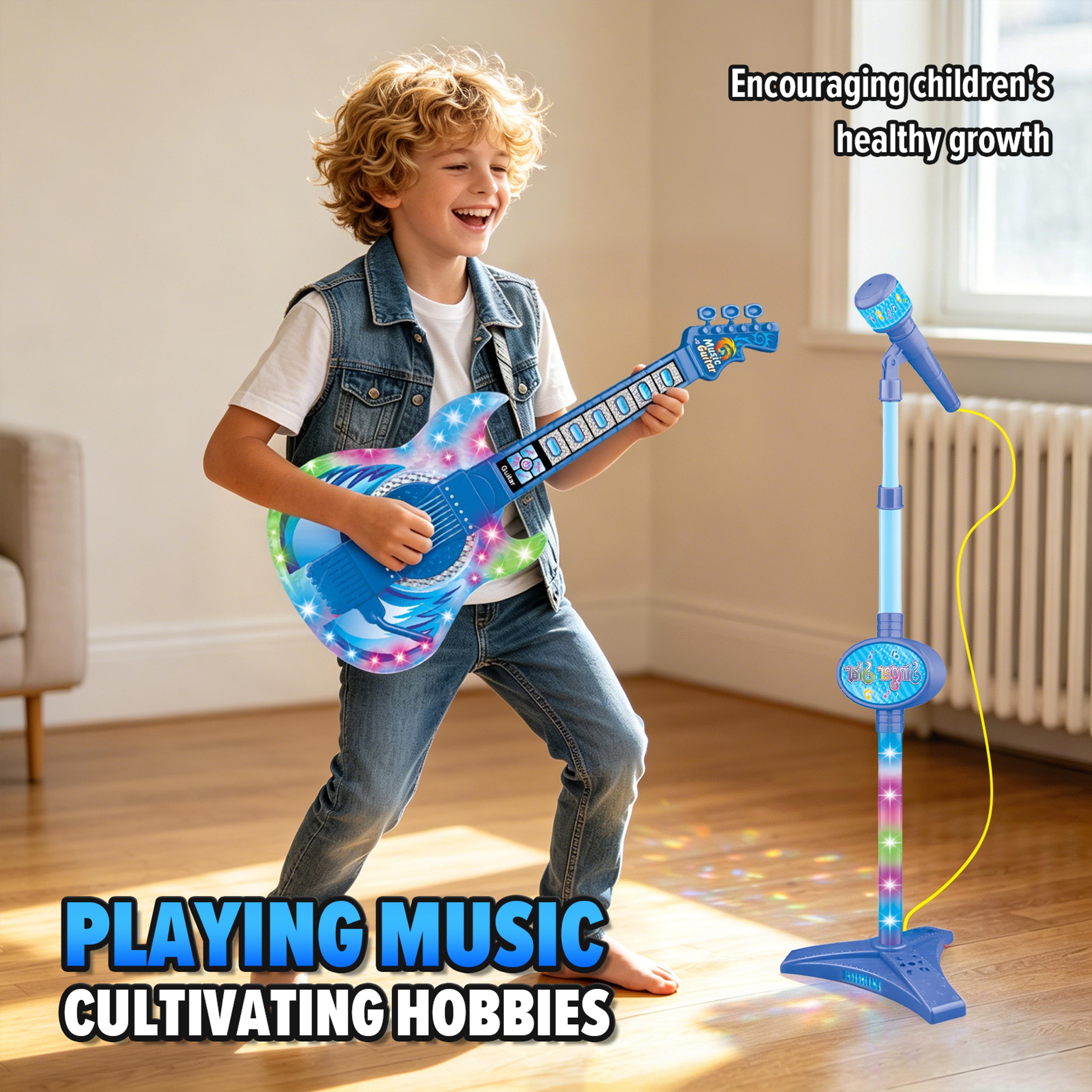 kids electric guitar with microphone and led lights musical instrument toy for boys and girls