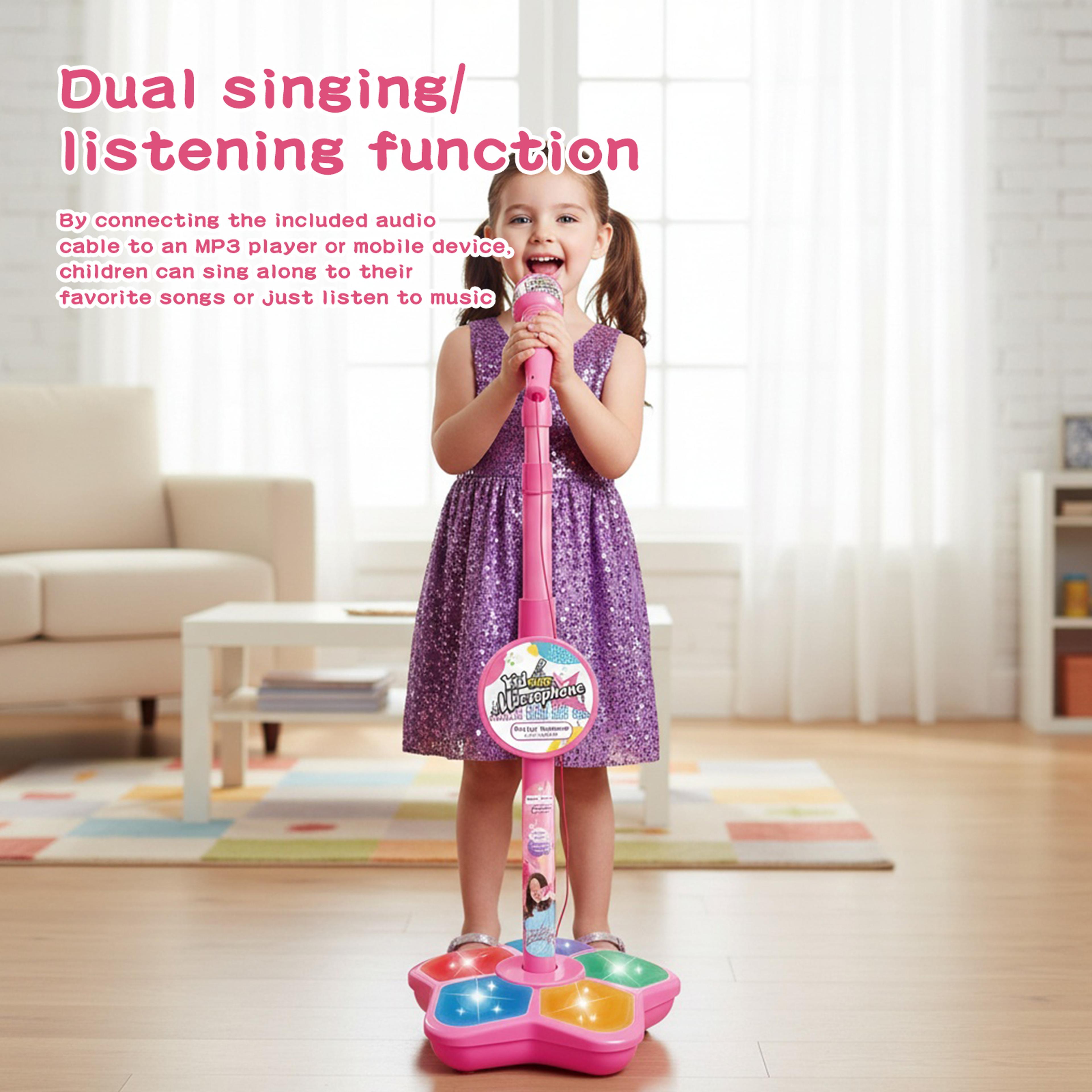 kids karaoke machine with adjustable microphone stand and lights for toddlers age 3+