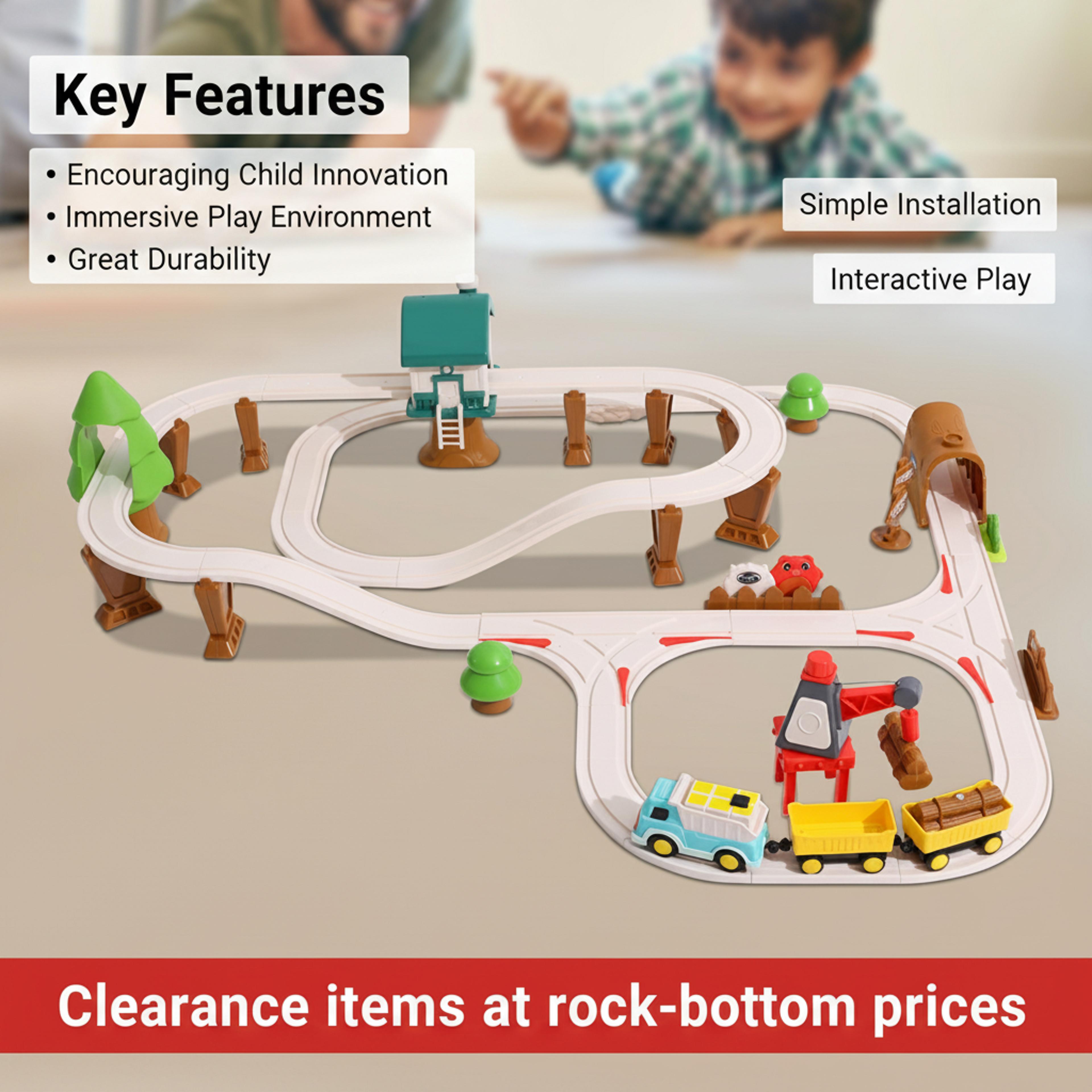 magnetic train set with construction trucks 62 piece battery powered kids train track set