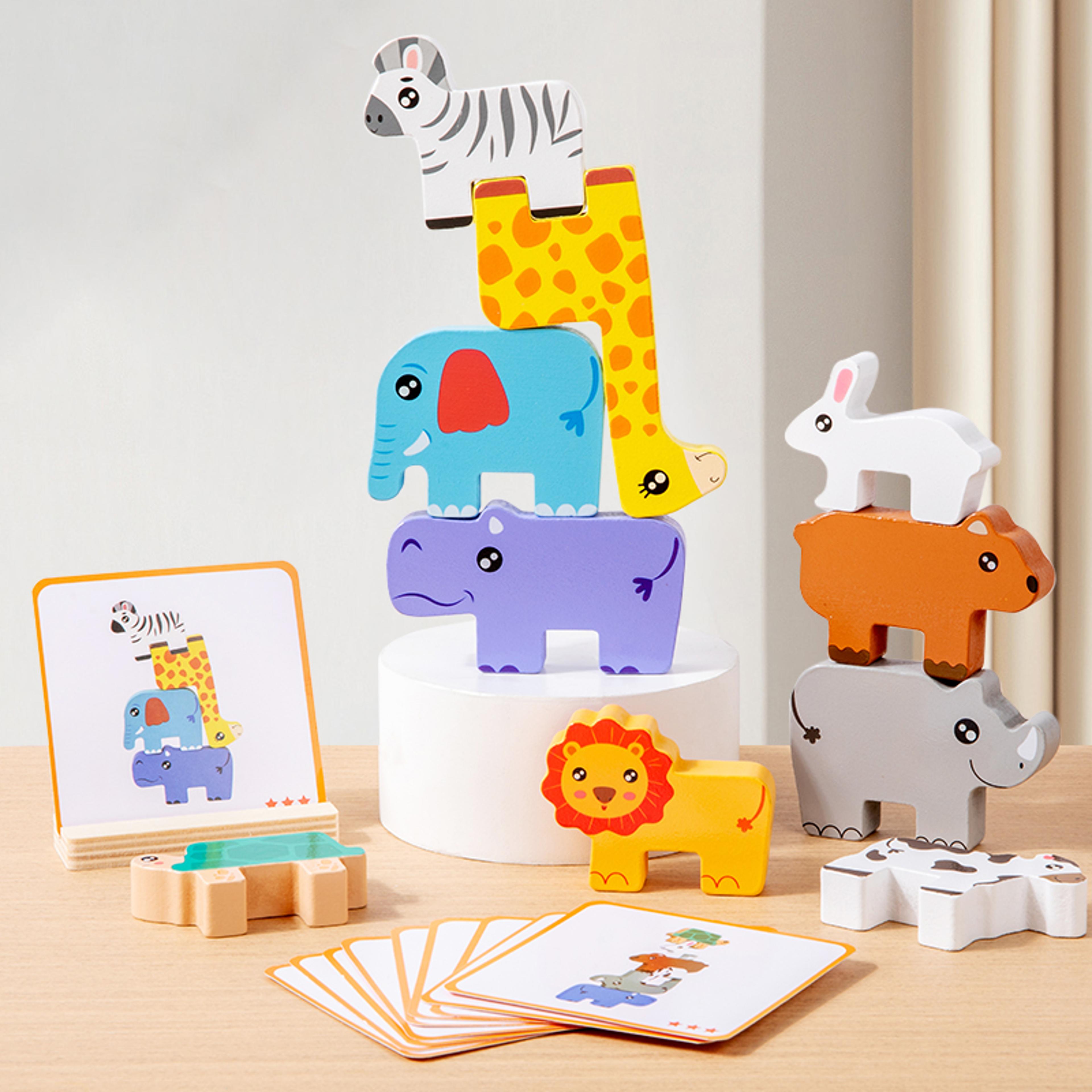 wooden animal stacking toy montessori balance puzzle for fine motor learning