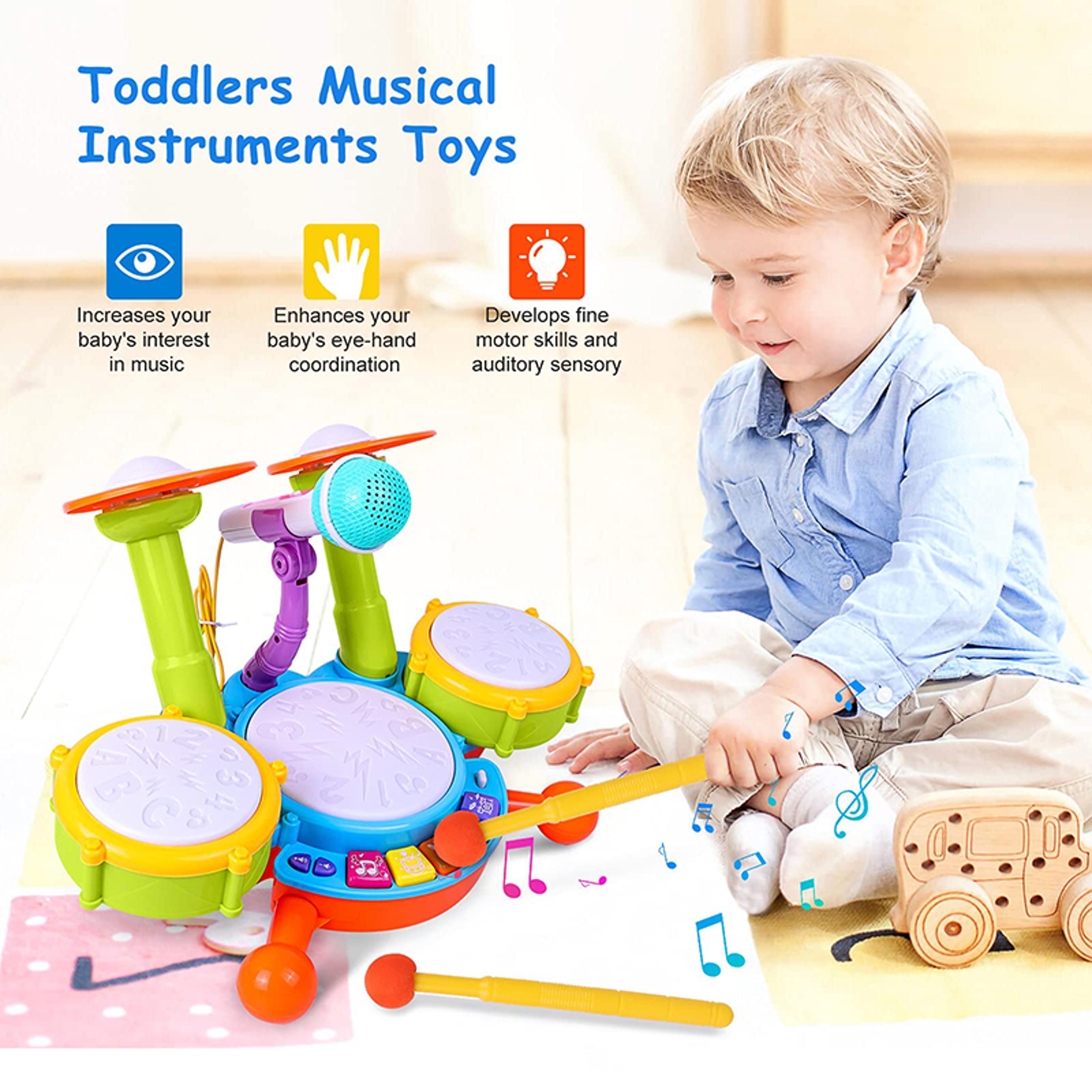 toddler drum set with microphone & lights musical toy for kids learning fun