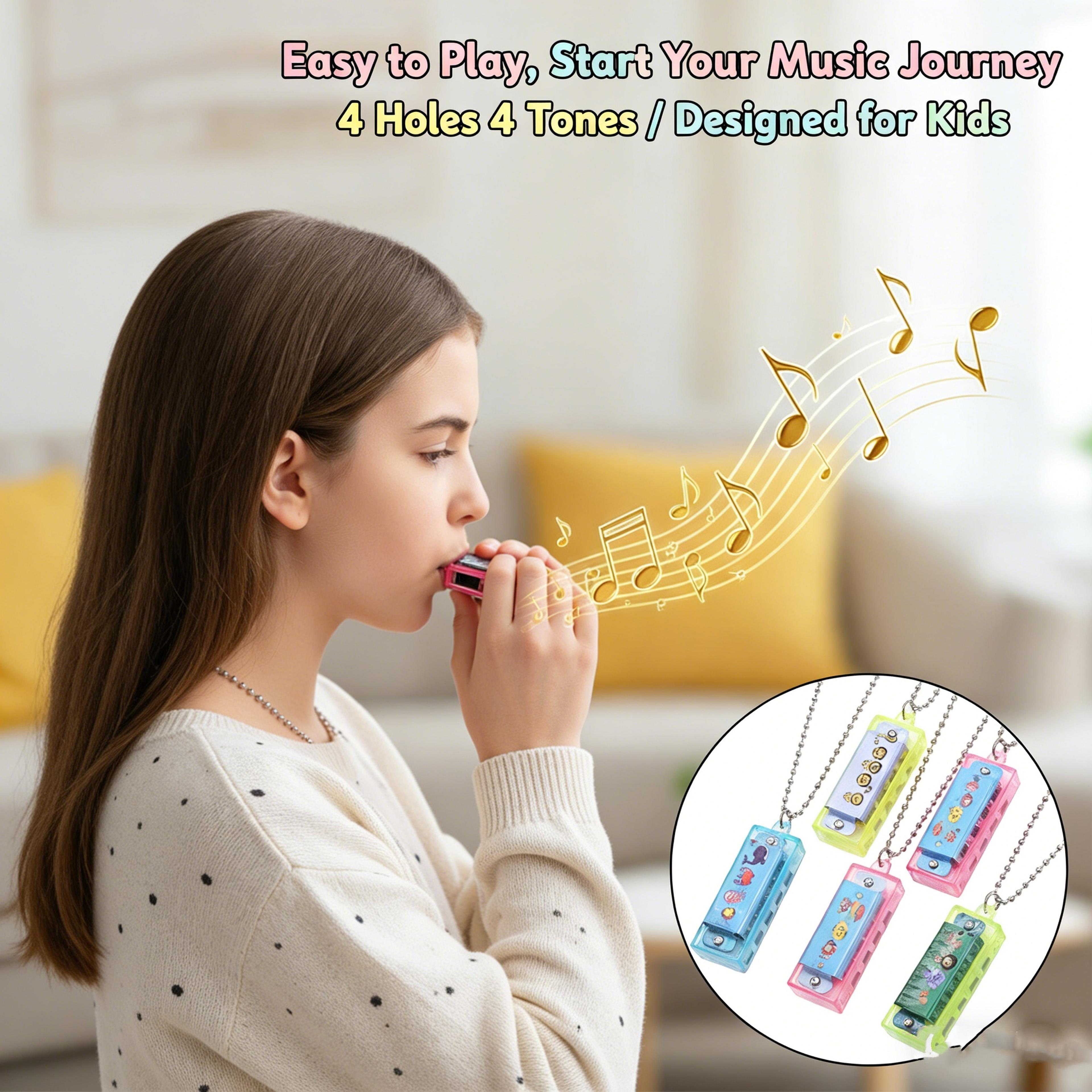 colorful mini harmonica necklace for kids 4-hole musical toy party favor gift