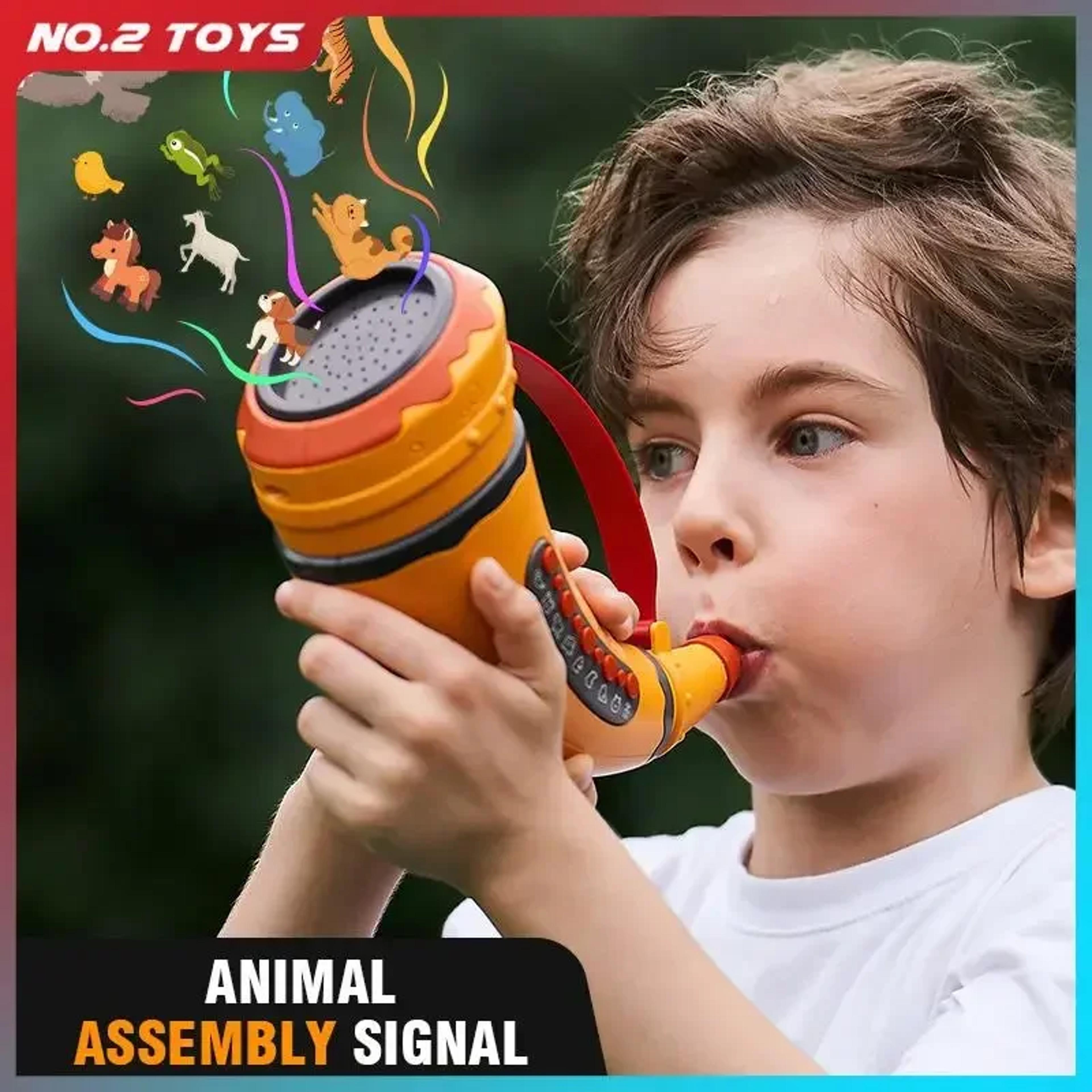interactive animal sound toy horn with 30 sound effects, led lights & breath challenge for kids