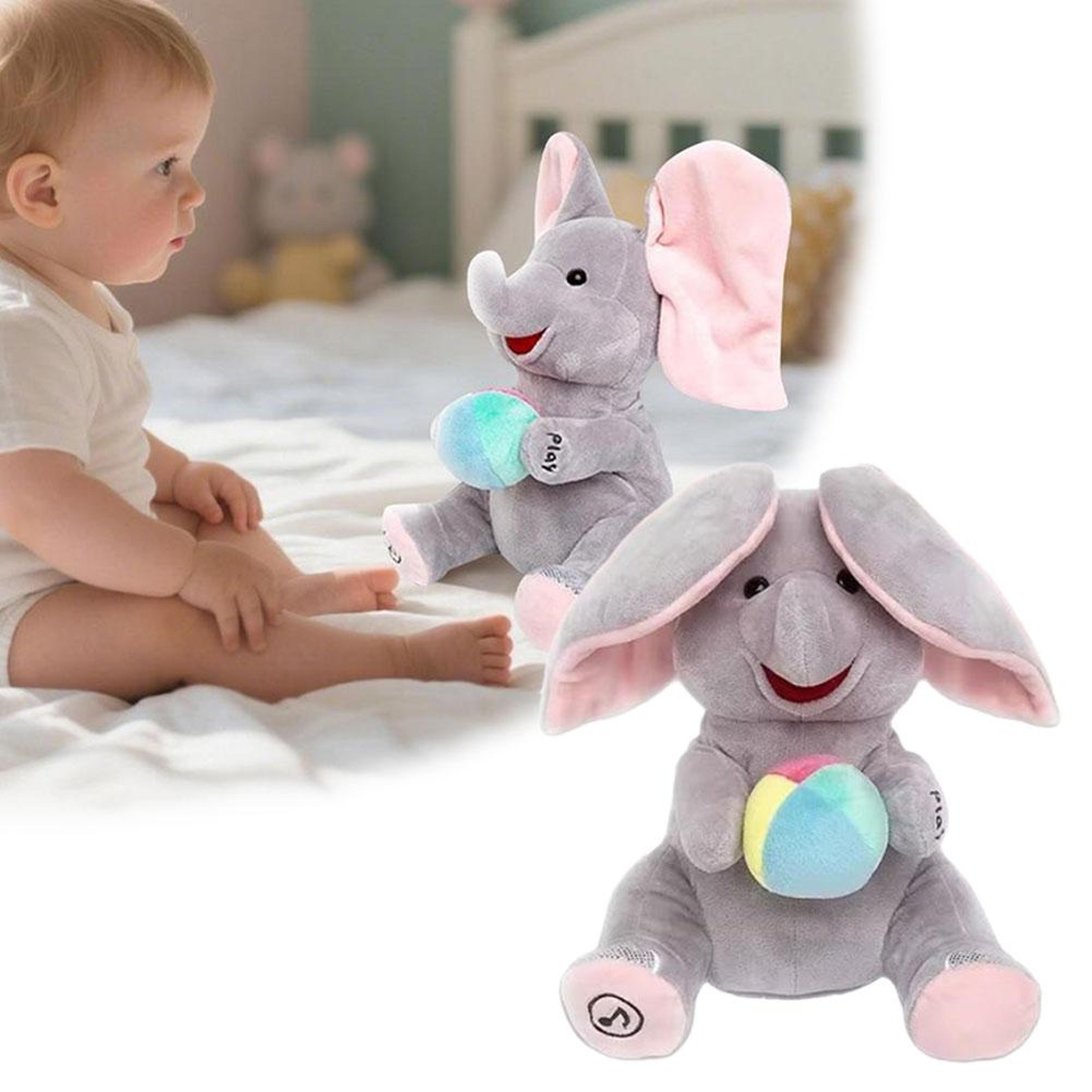 peek a boo elephant baby sensory toy with music & flapping ears interactive plush