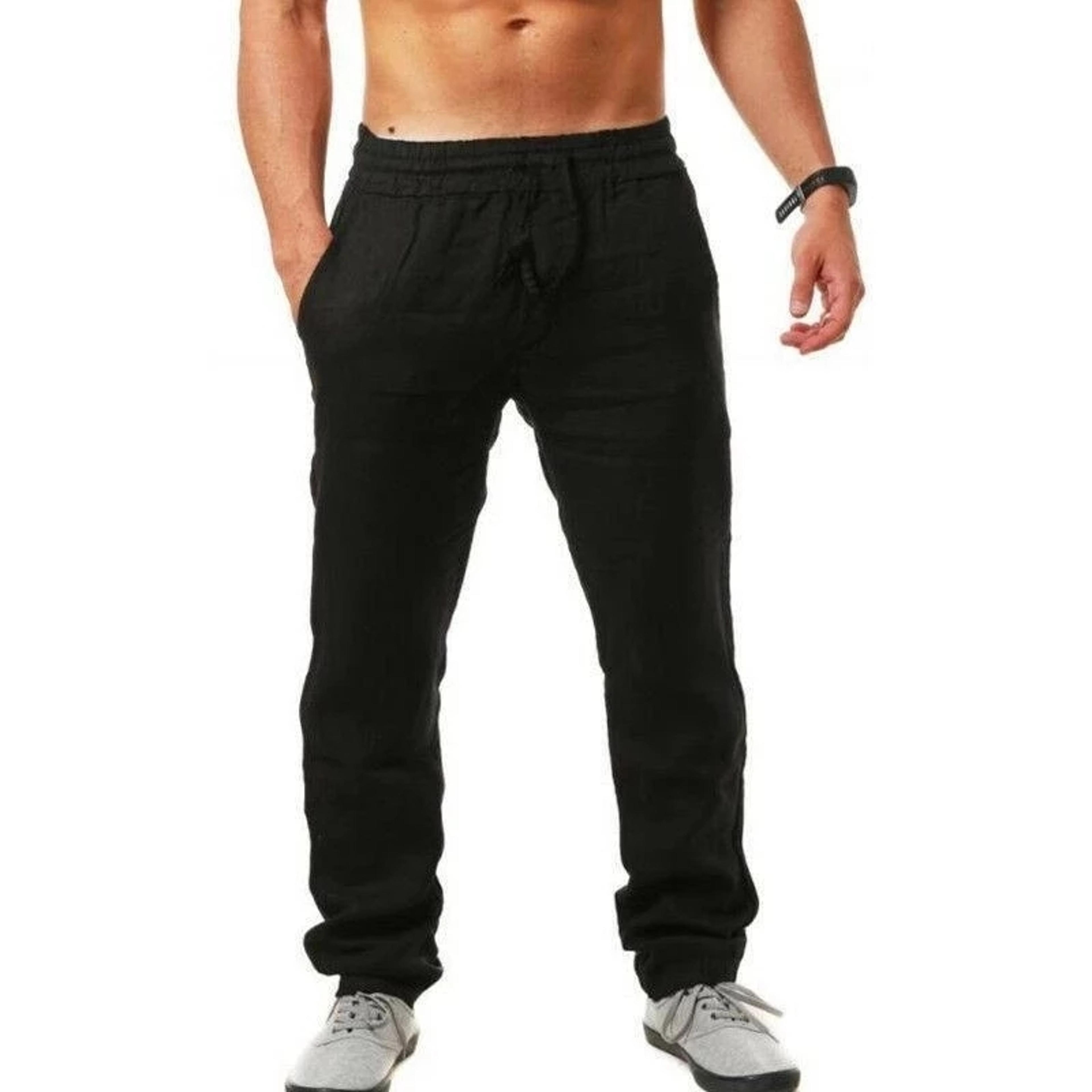 mens cotton linen pants for autumn new breathable solid color linen trousers for fitness & streetwear