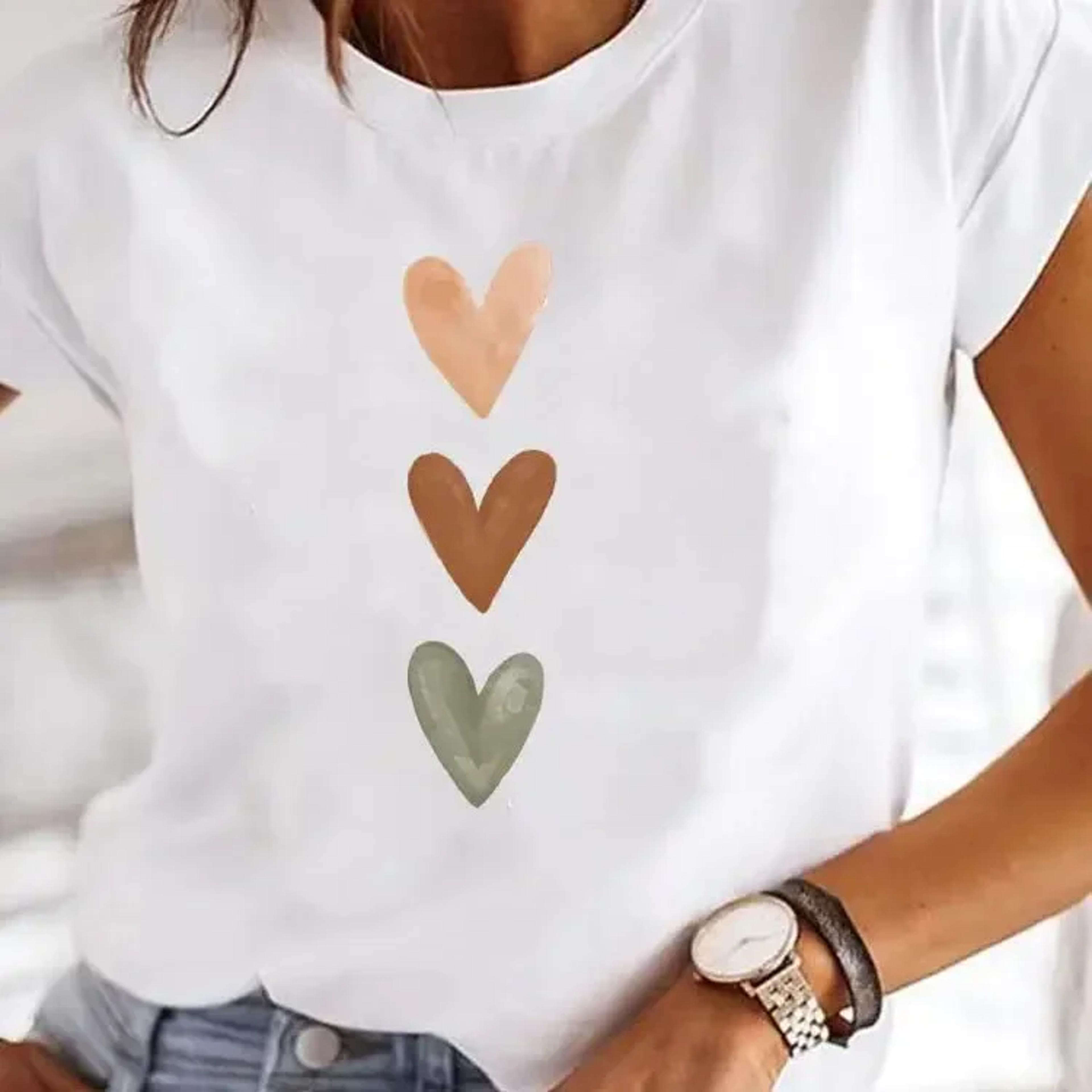 love heart print women summer t shirt y2k funny o neck tops tee for girls, 90s casual female clothing