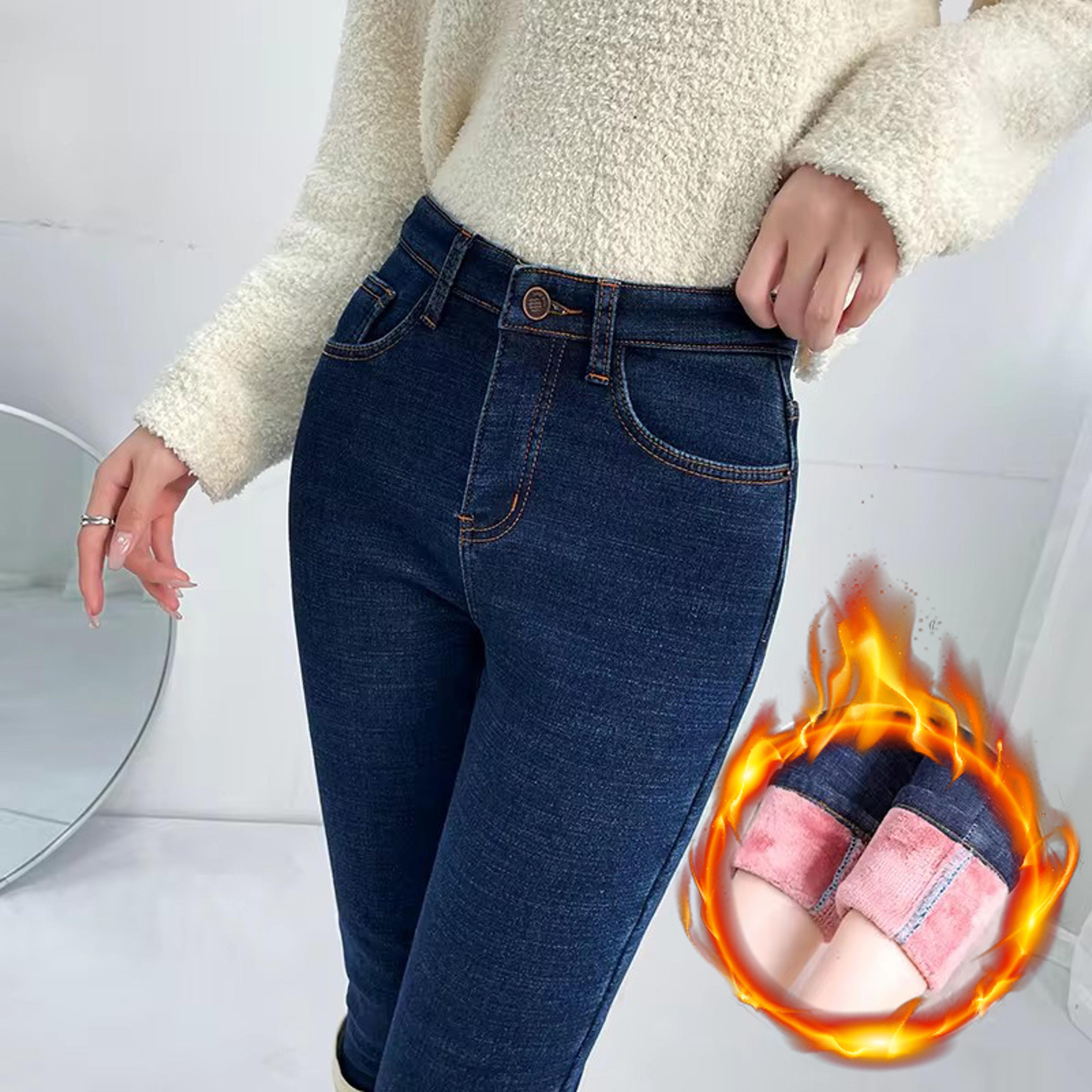 women thermal, stretch jeans winter, warm fleece stretchy, lined denim pants, leggings, slim pants trousers for comfort