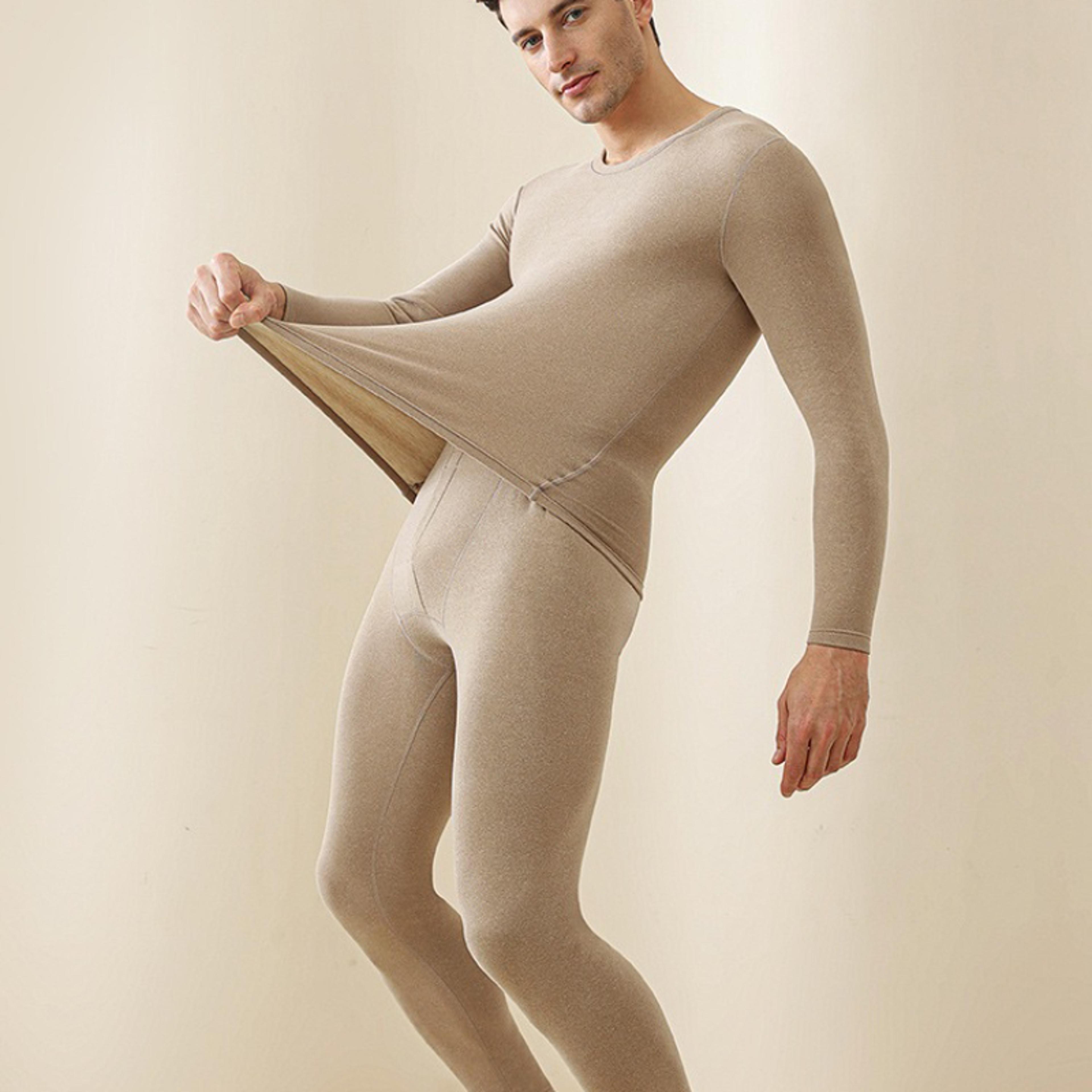 mens winter underwear, warm fleece lined t shirt, thick crew neck solid basic thermal underwear clothing