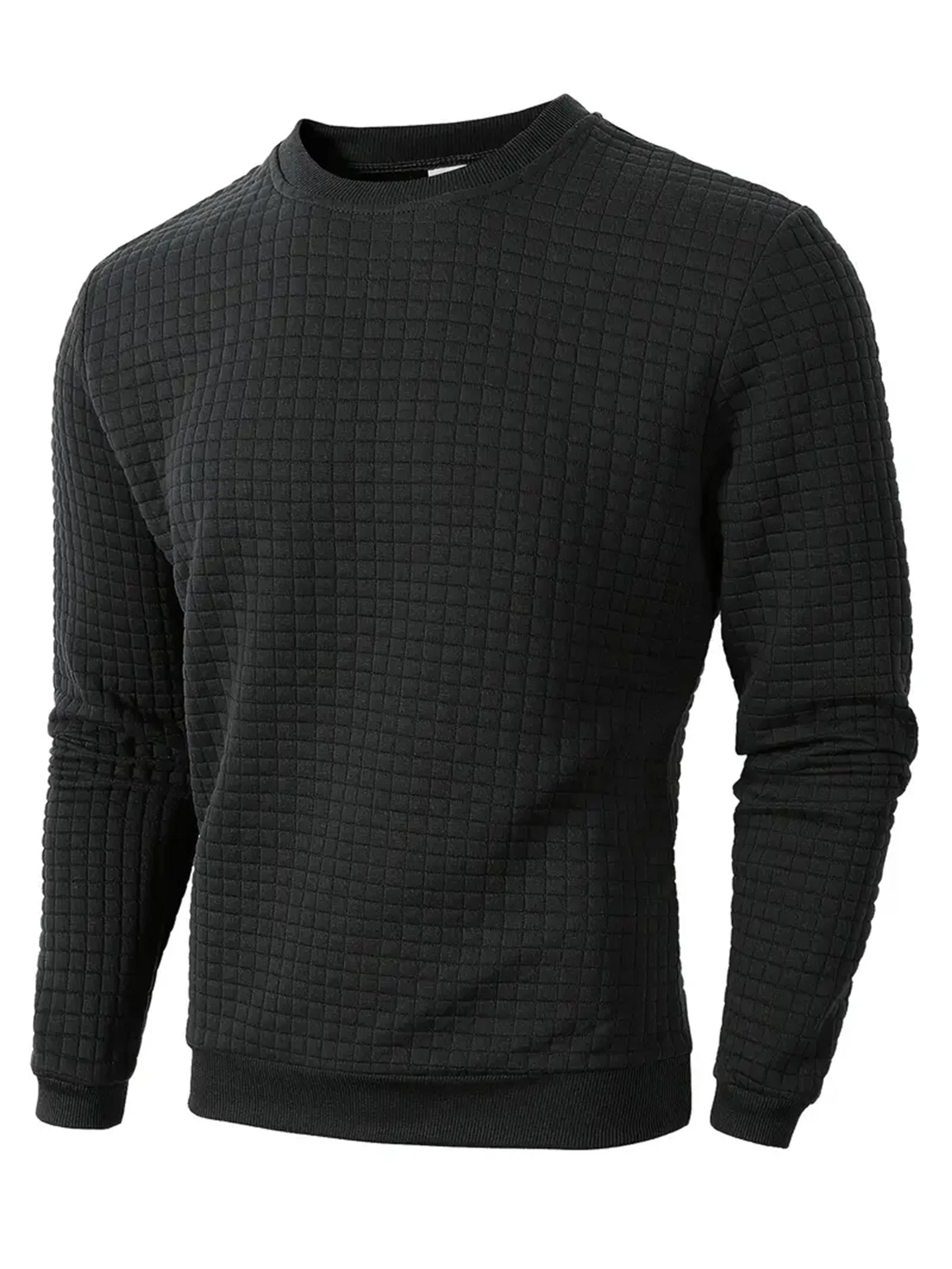 autumn mens crew neck pullover, solid color knitted streetwear, jacquard check sweatshirt long sleeve warm slim sweaters