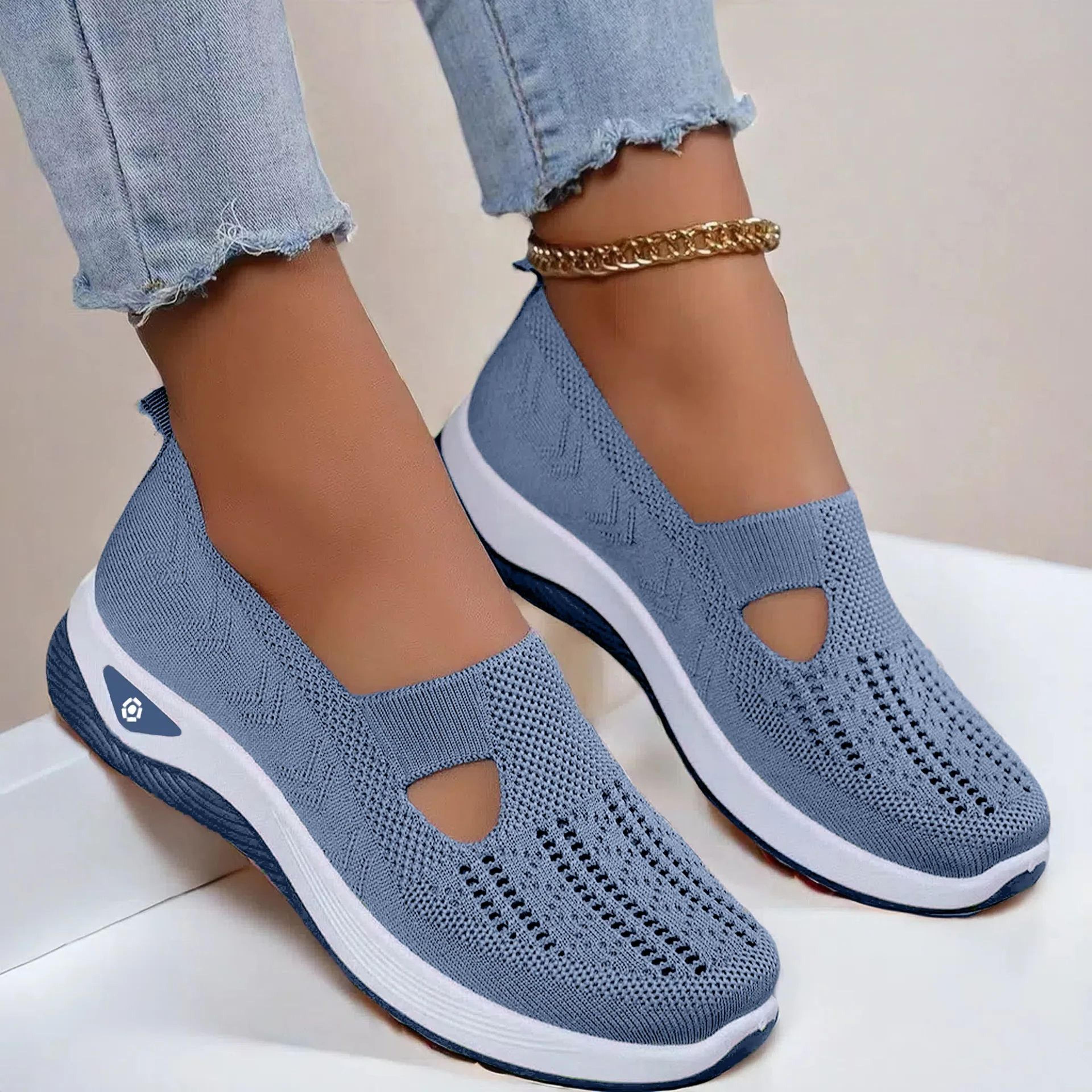 non-slip shoes for elderly women designed for stability, soft sole walking flats for daily use