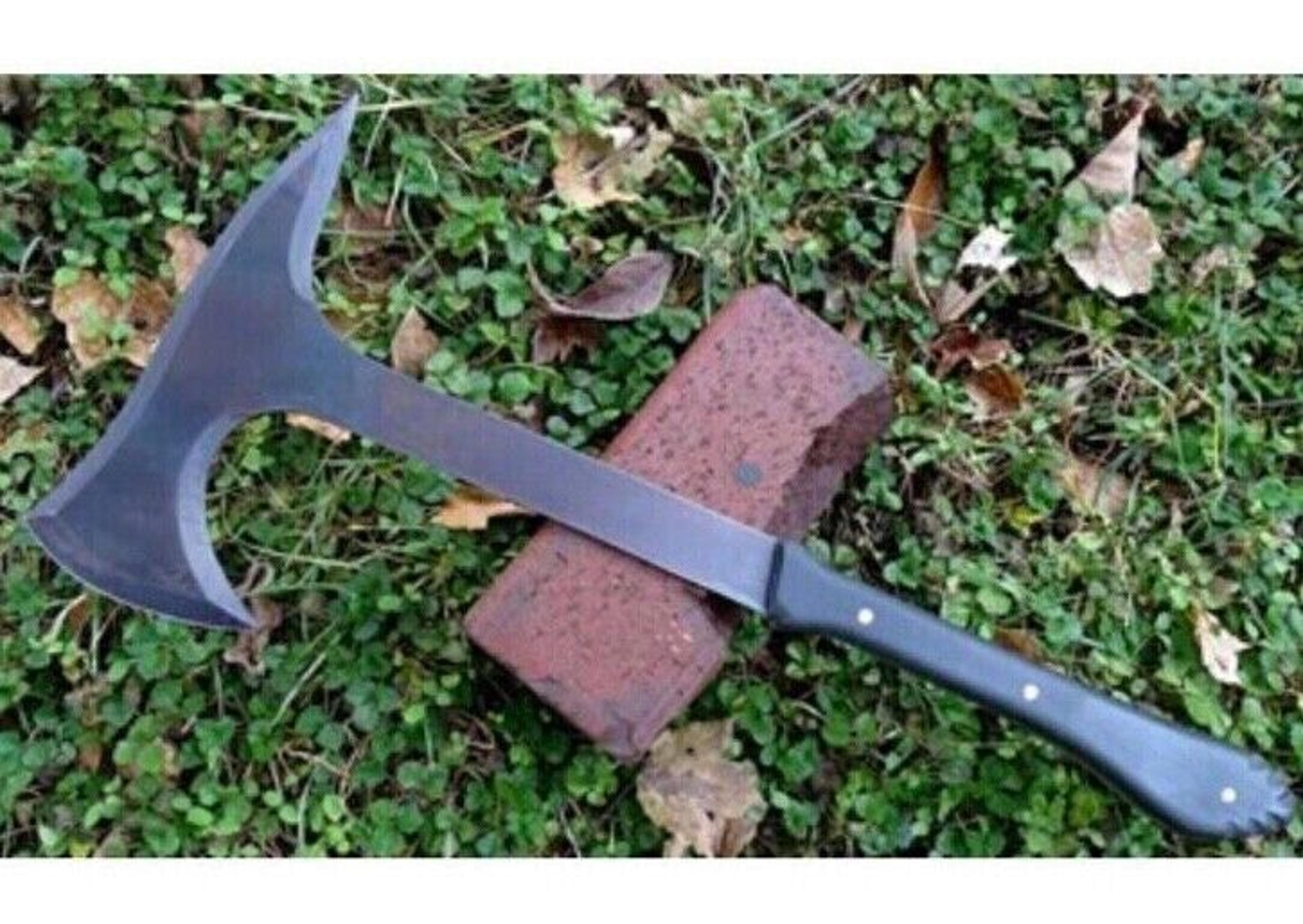 handmade 18 inches long axe in high carbon steel with acid black