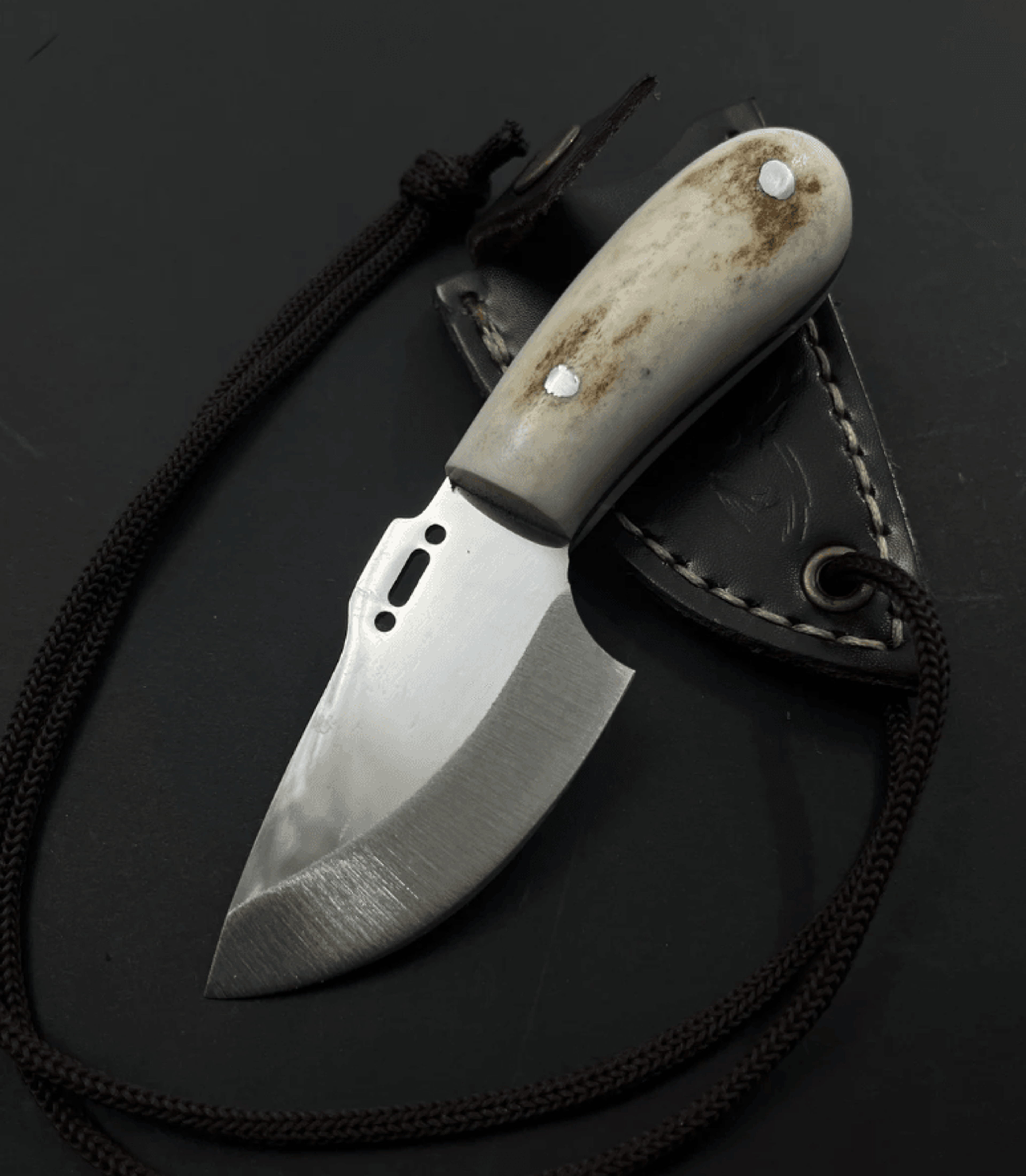 handmade stainless steel knife necklace | mini 3.34 blade pendant + leather sheath | unique outdoor gift