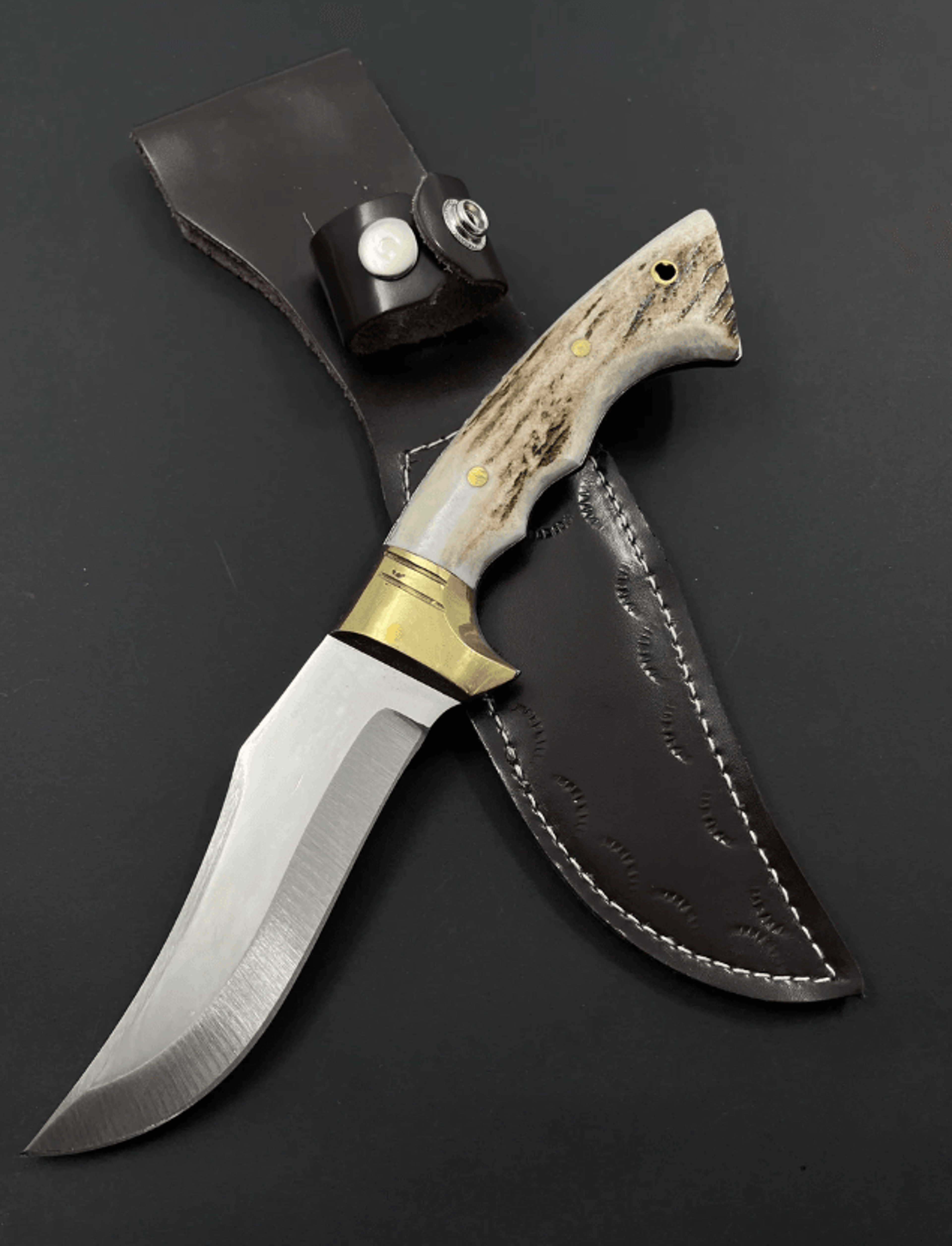 custom deer antler hunting knife | engraved groomsmen gift | handmade outdoor knife | leather sheath