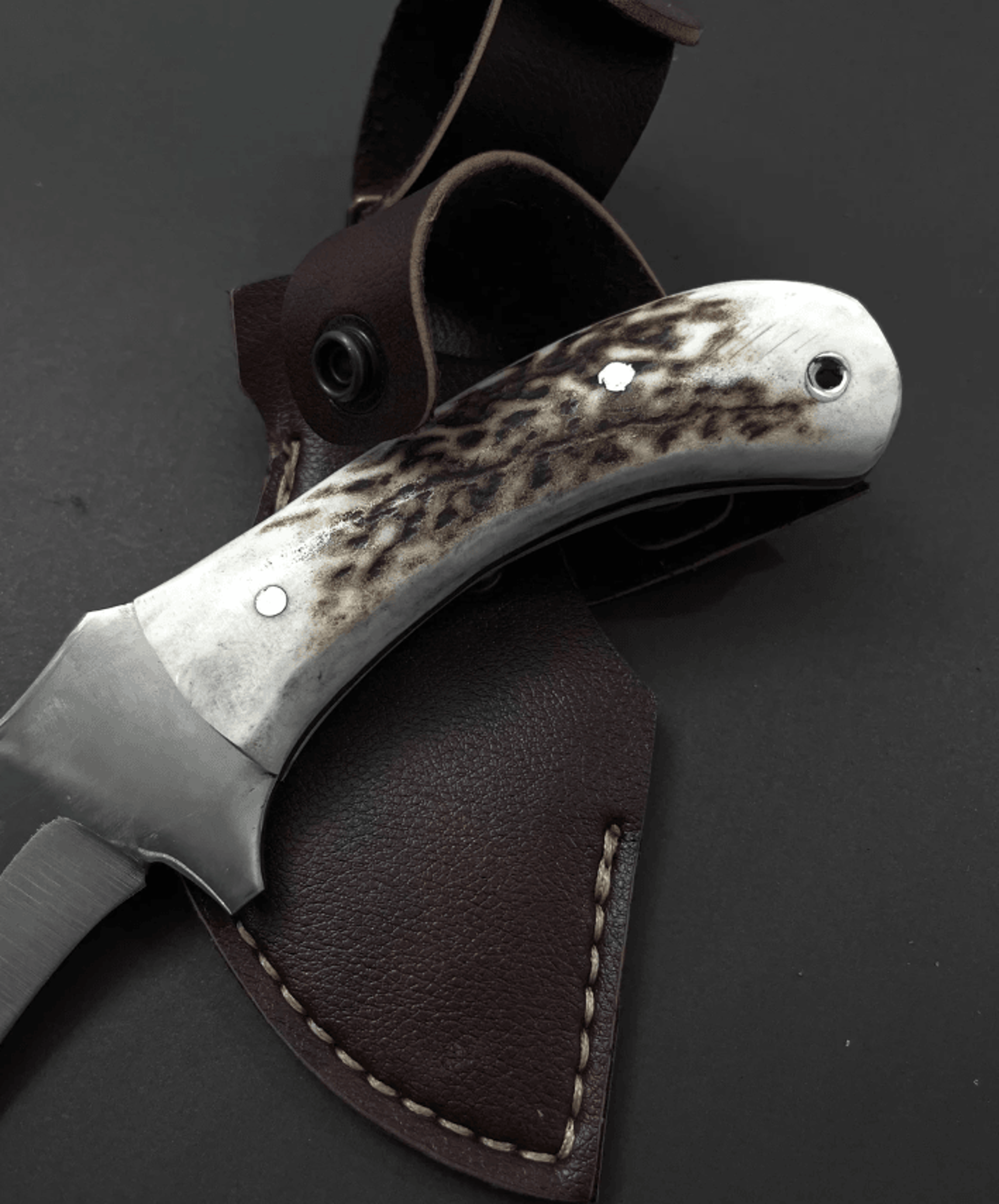handmade deer antler hunting knife 9" | full tang stainless steel blade | outdoor hunting & camping knife + leather shea